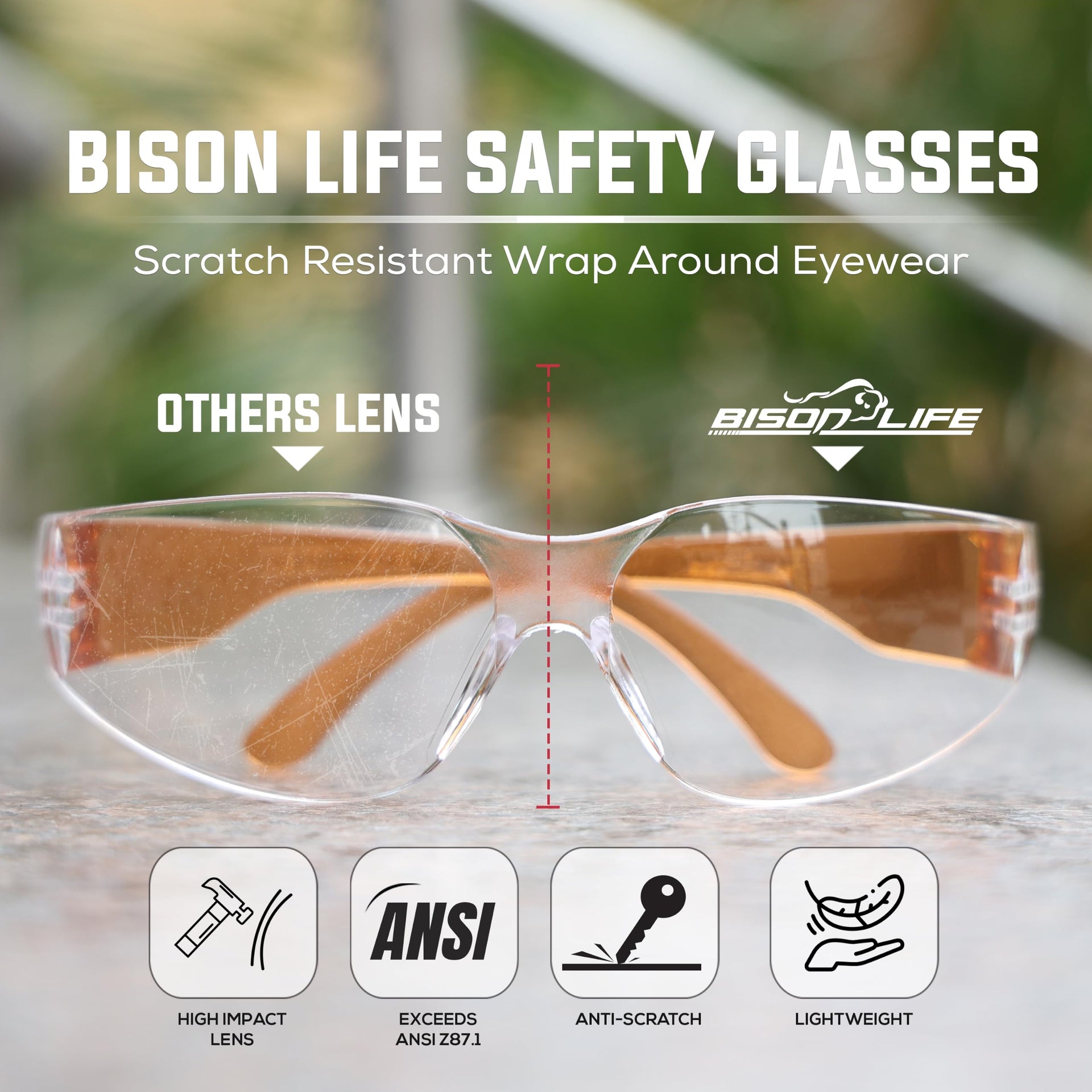 Clear Lens Orange Temple Safety Glasses Bulk 6 Pack (6 Count)