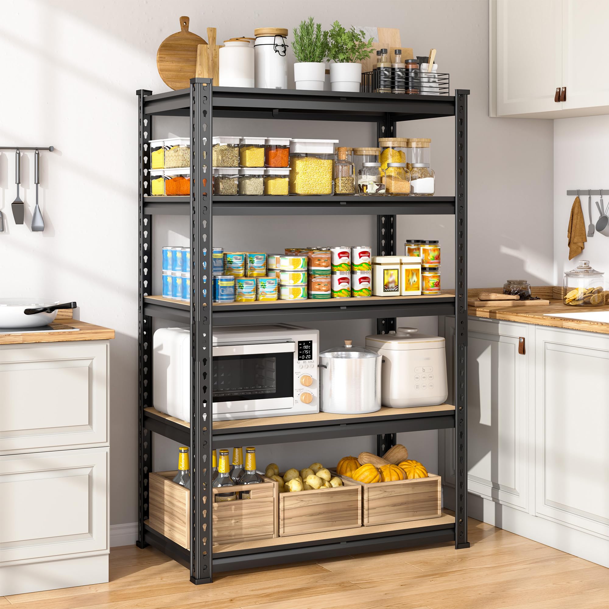 Adjustable 5 Tier Storage Shelves for Pantry Kitchen Closet