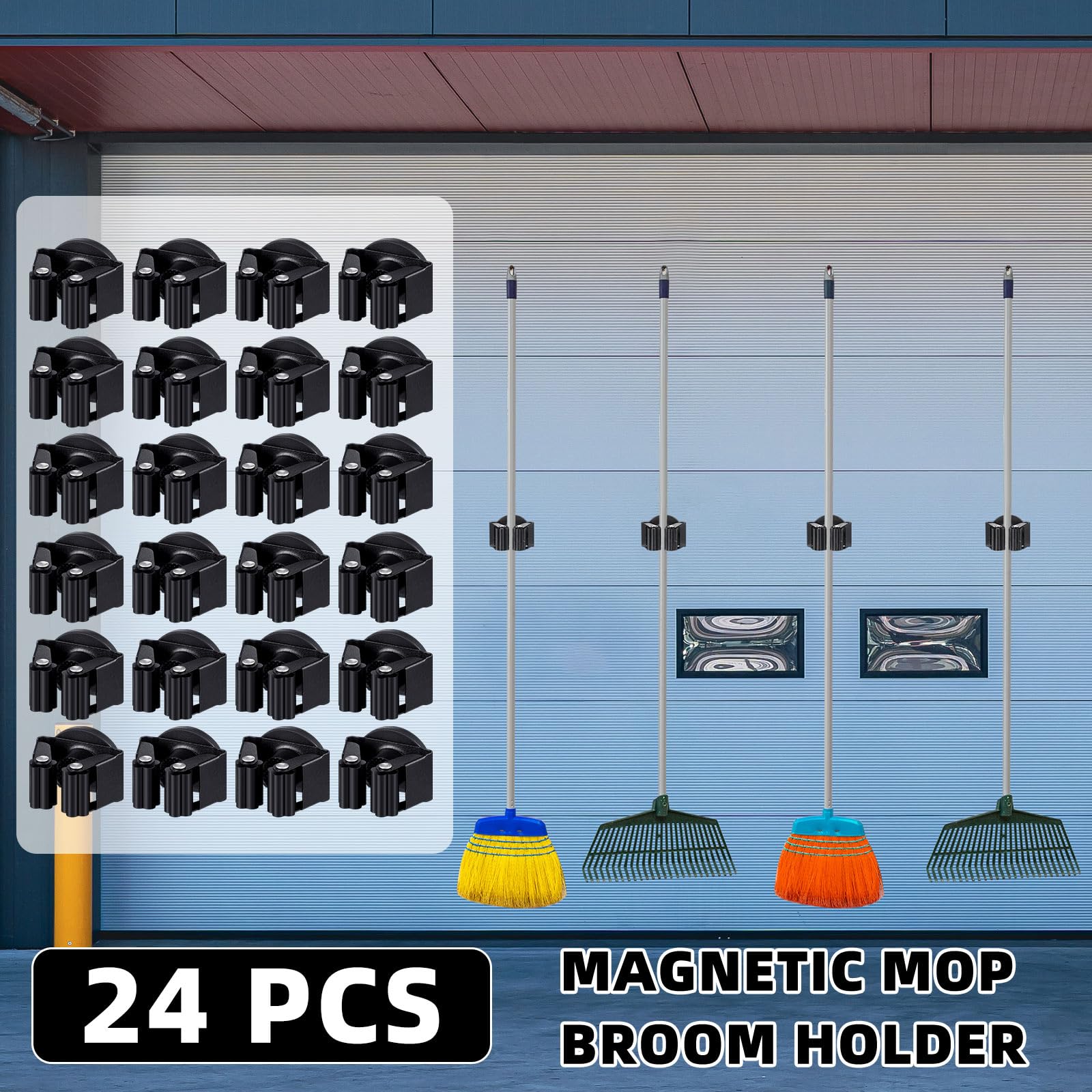 224 Pcs Magnetic Broom Holder Wall Mounted Anti Slip Rack (24 Count)