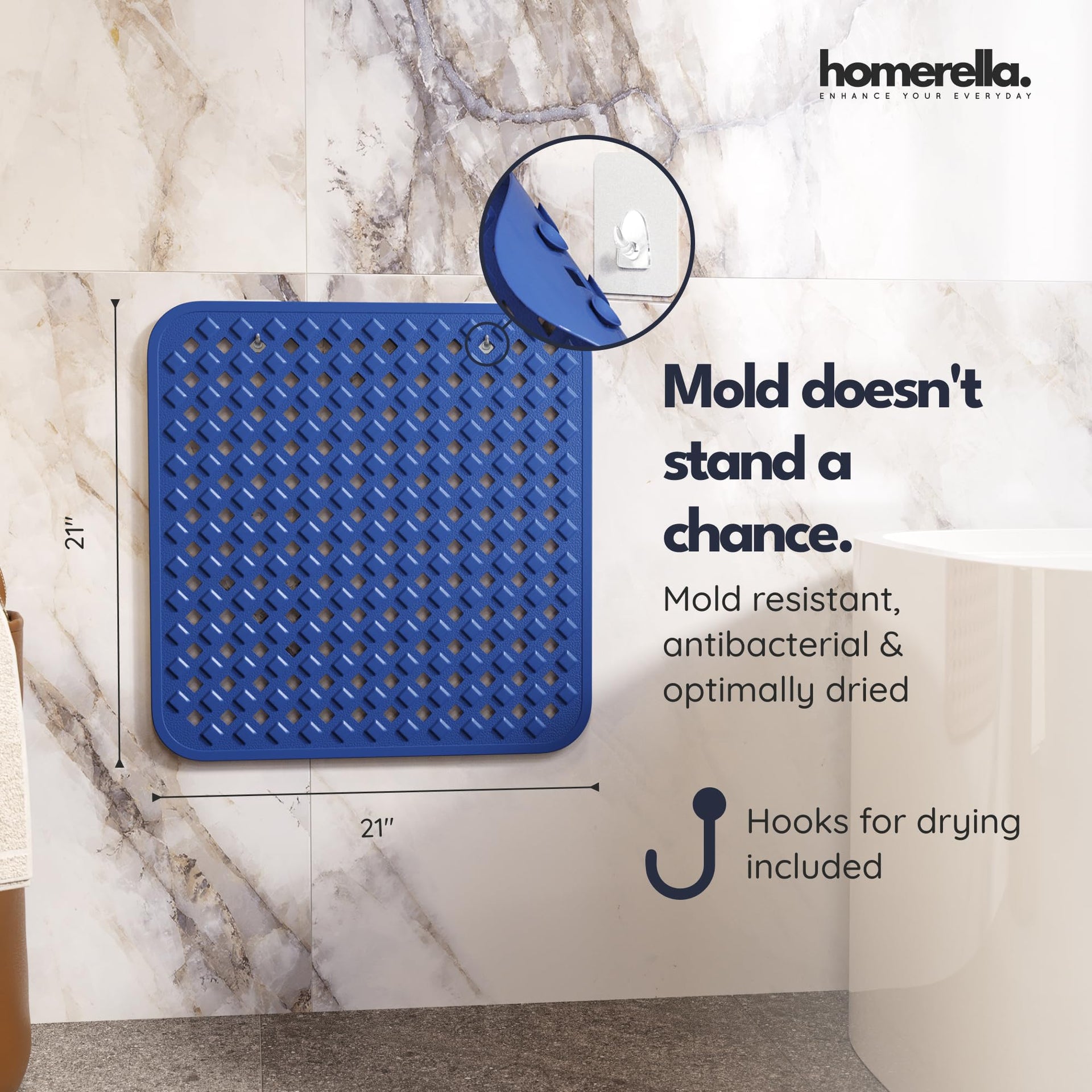 Square Shower Mat Non Slip Anti Mold 21x21 Anti Slip Shower Mat
