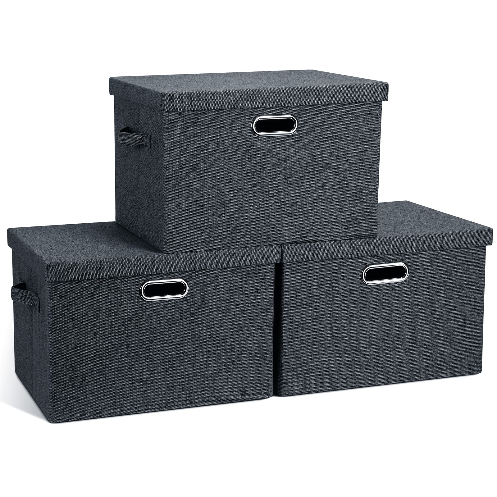 Large 17" 36 Quart Collapsible Stackable Storage Bins with Lids (3 Count)