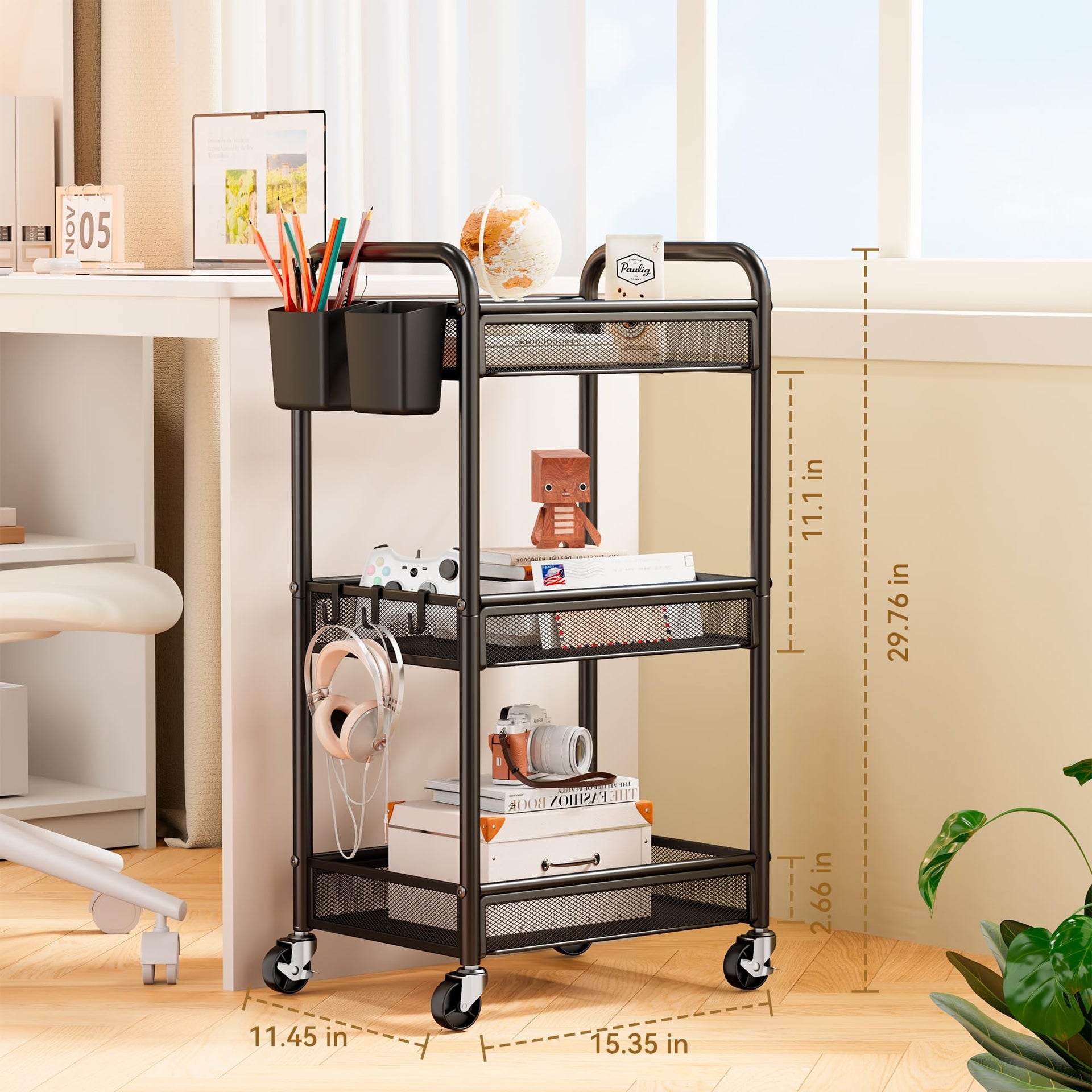 3 Tier Metal Rolling Cart