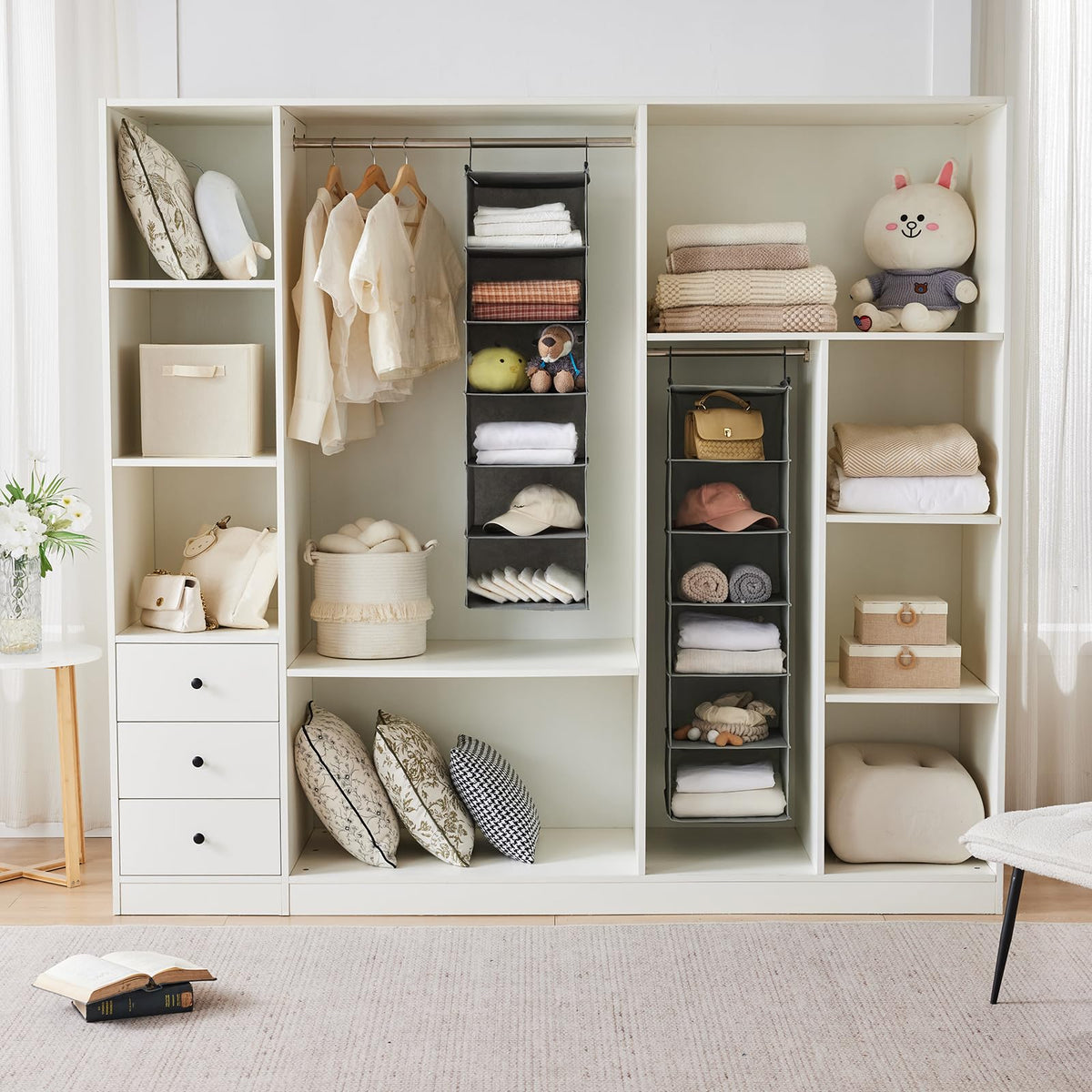 6 Tier Hanging Closet Organizer with 2 Sturdy Hooks