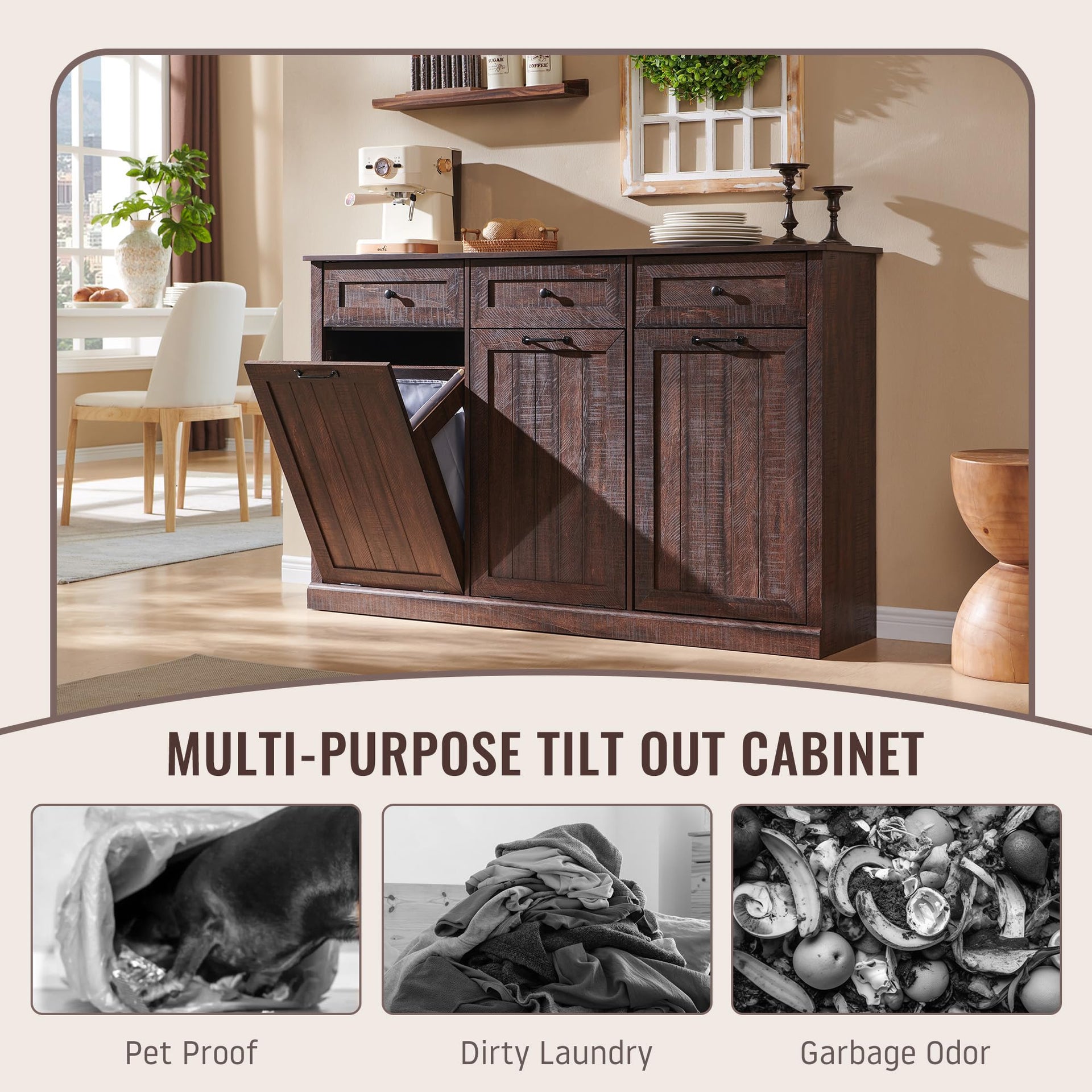 Triple Tilt Out Laundry Hamper Cabinet