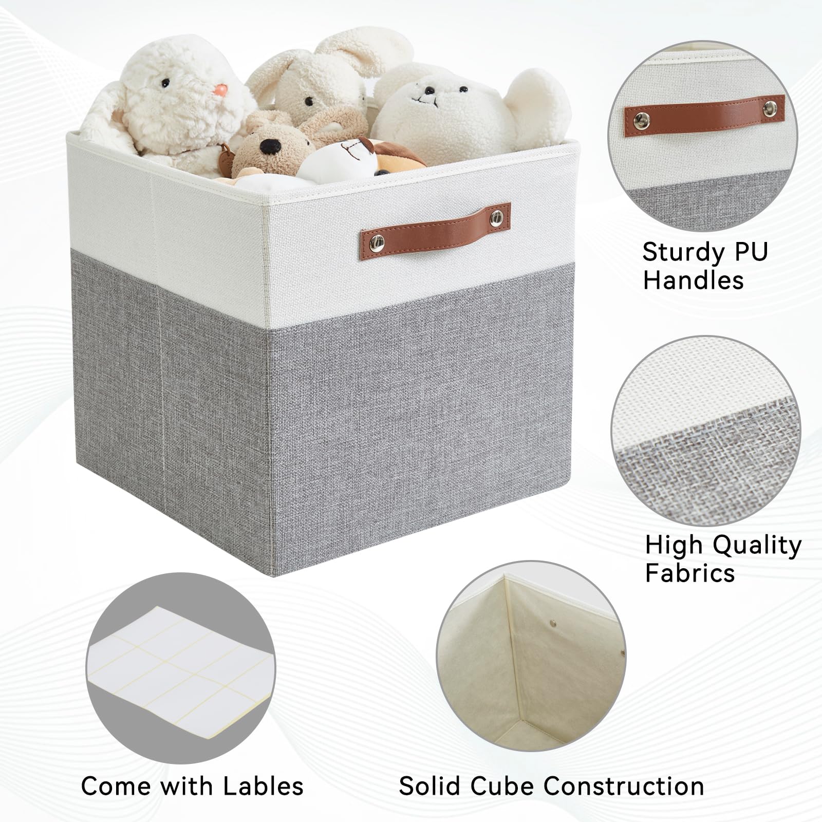 Collapsible Fabric Storage Cube Bins with 2 Reinforced PU Handles (4 Count)