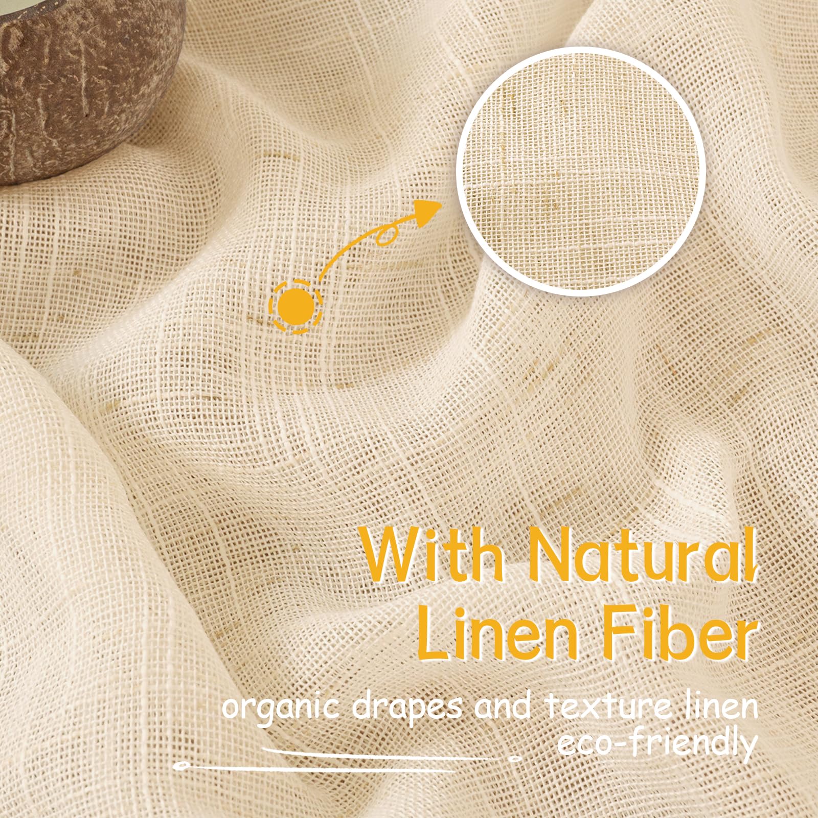 Linen Semi Sheer Curtains 72 Inch Length Cream Beige Drapes (2 Count)