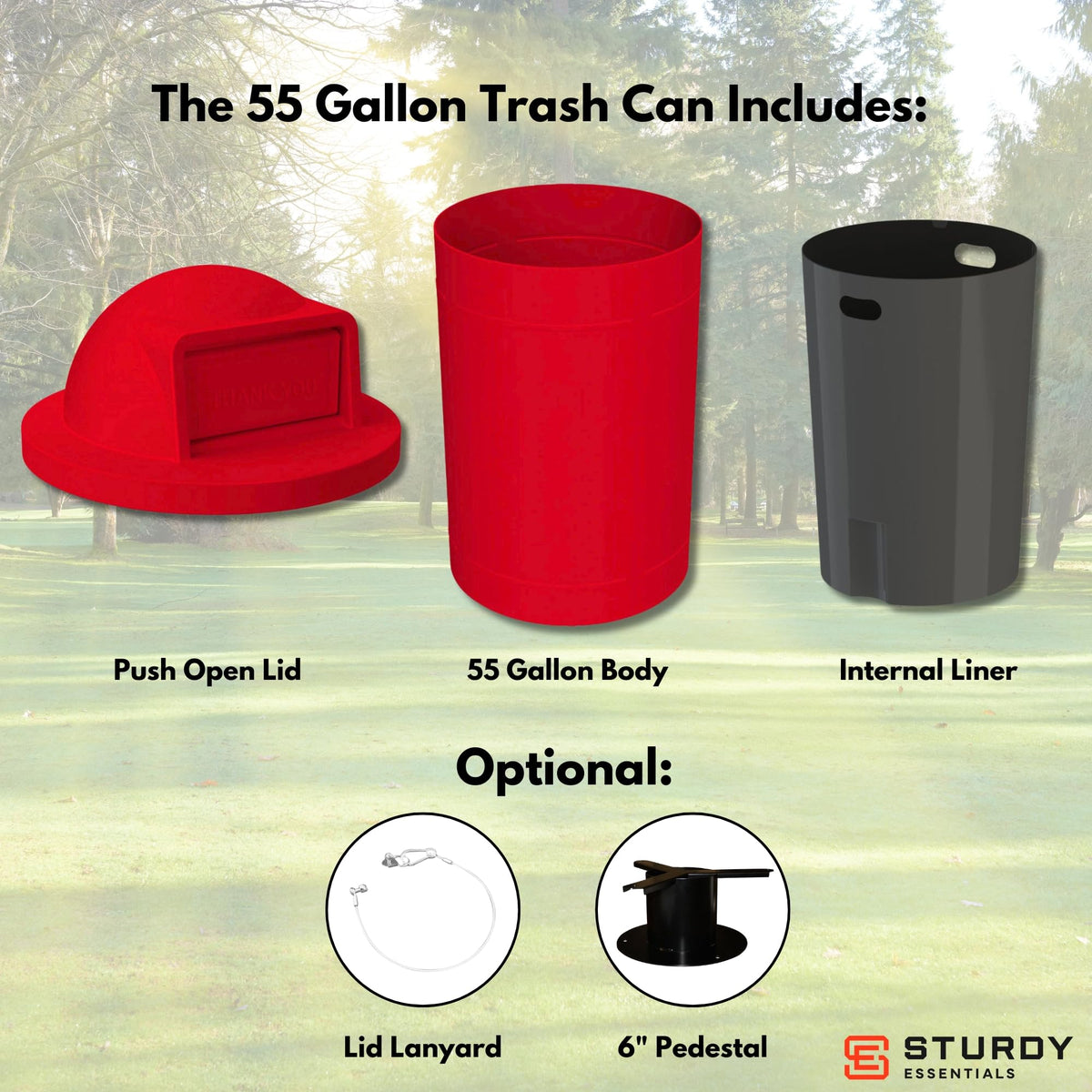 Campus Collection 55 Gallon Plastic Commercial Garbage Can with Push Lid