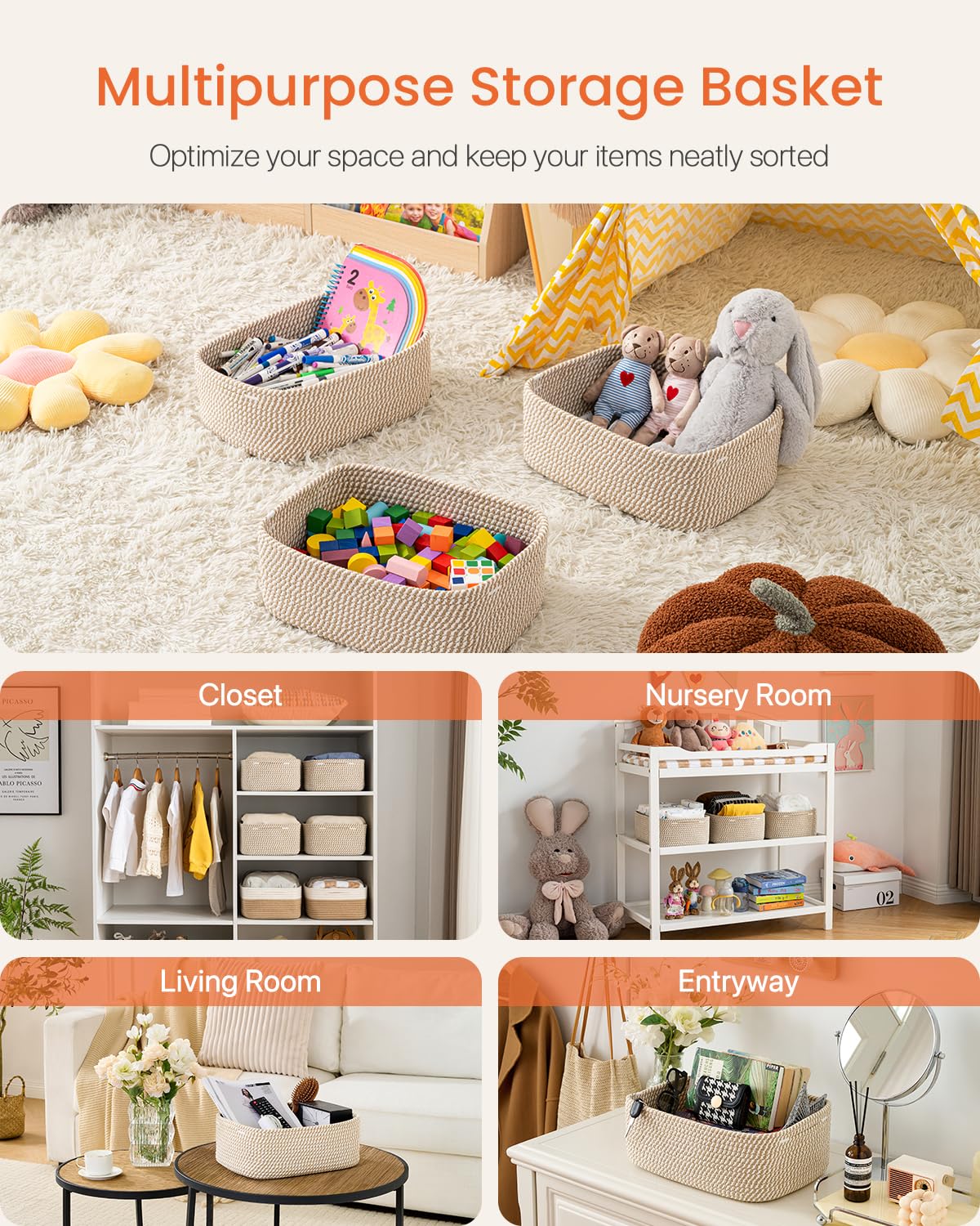 Small Woven Storage Basket for Organizing (3 Count)