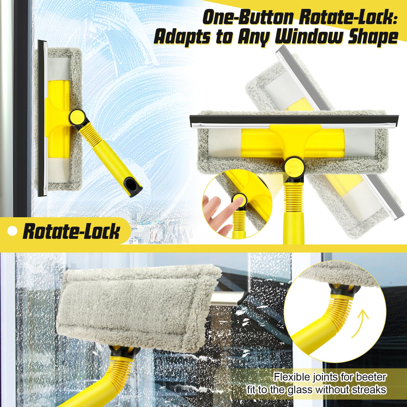 Professional Window Squeegee with 60" Extension Pole for Home