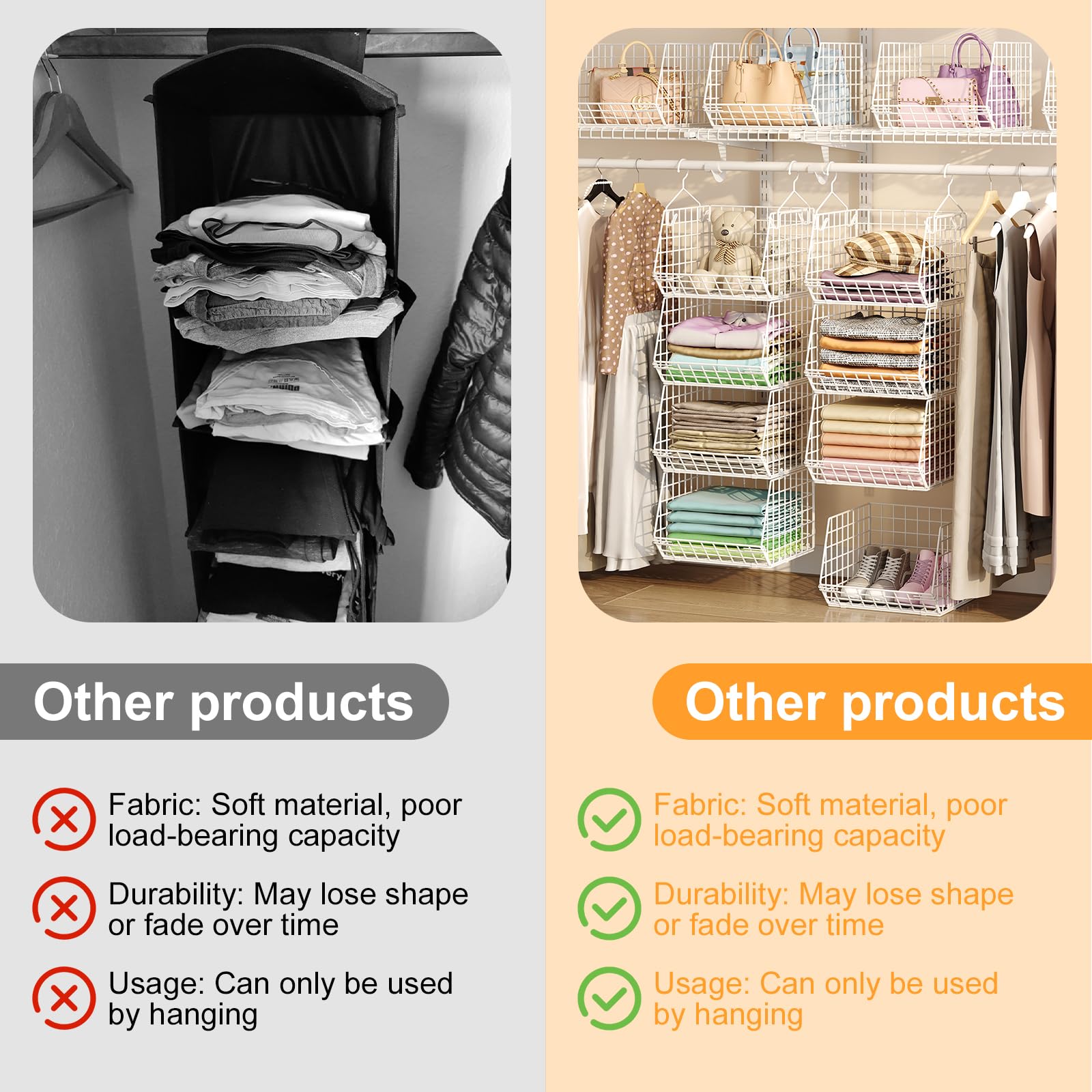 4 Tier Closet Hanging Organizer Foldable Dorm Closet Organizer White