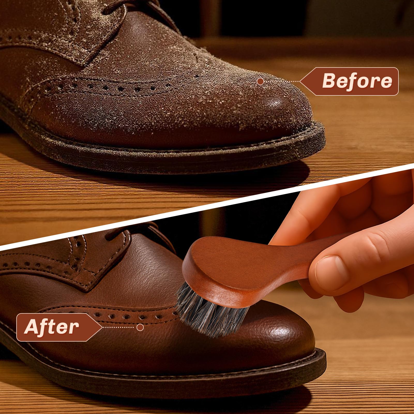 2 Pcs Horsehair Shine Shoes Brush Kit Polish Dauber Applicators Cleaning Leather Shoes Boots Care Brushes Suede Cleaner Brush (2.8 Count)