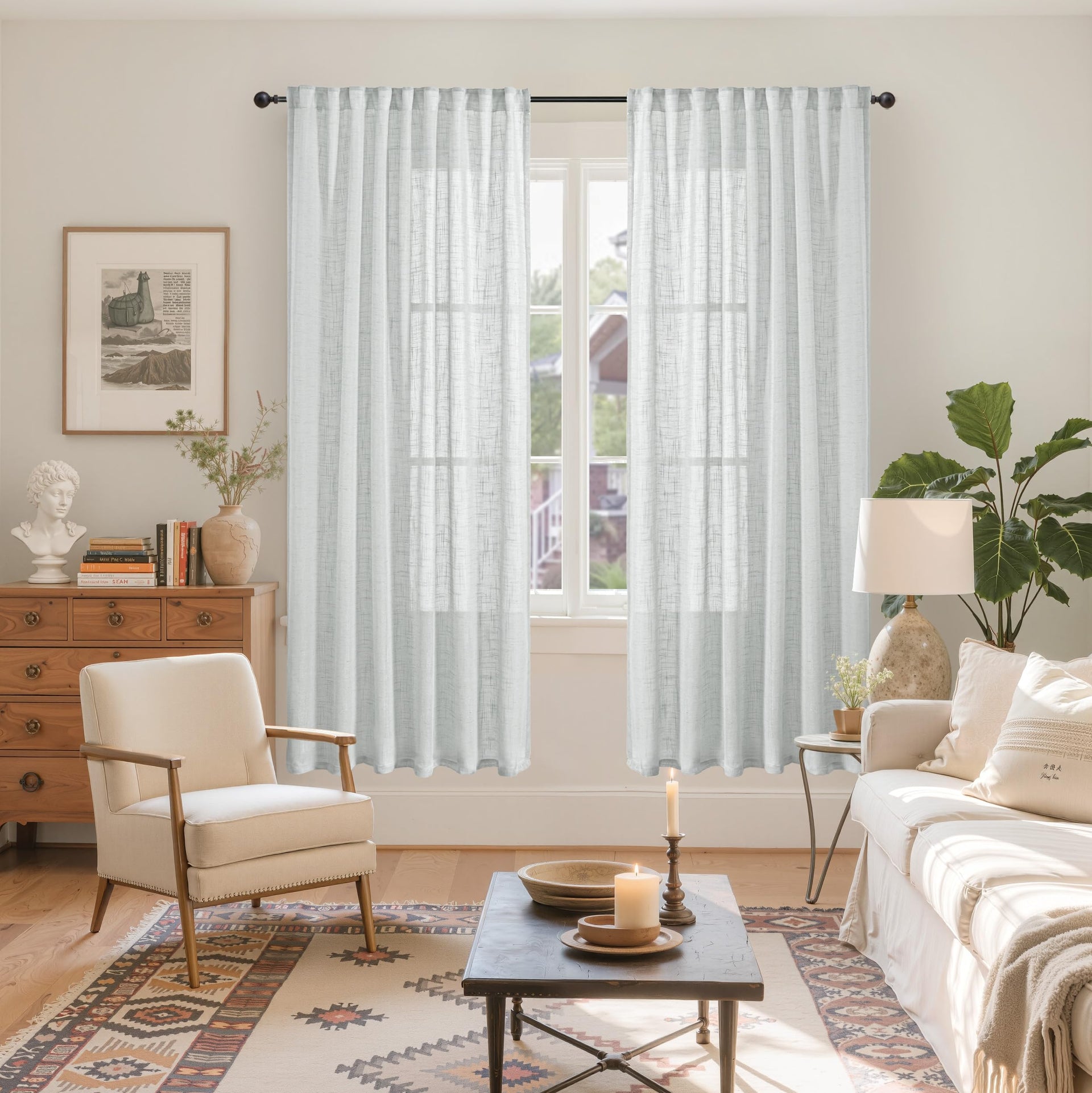 Grey Linen Curtains 72 Inch Length for Living Room (2 Count)