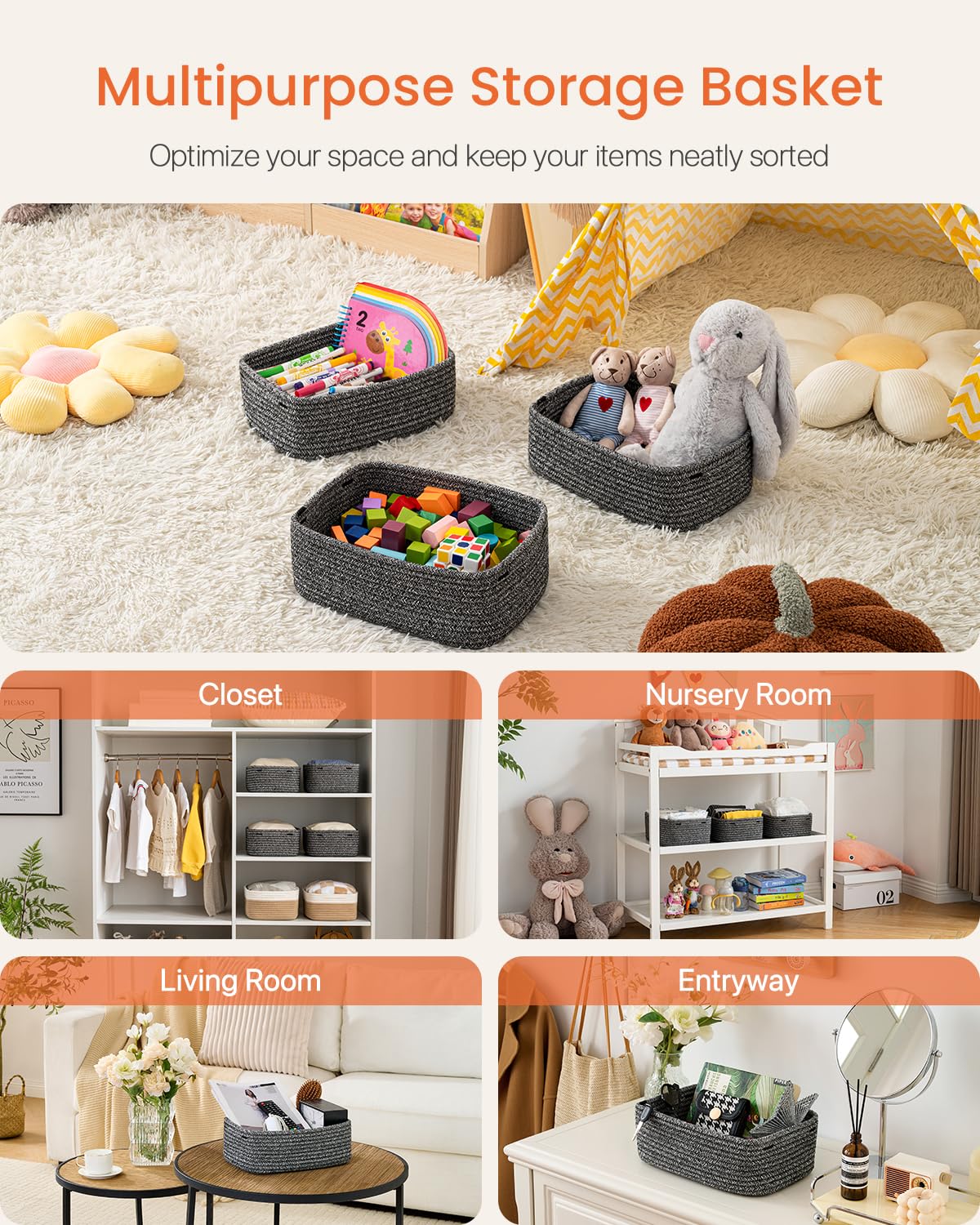Small Woven Storage Basket for Organizing (3 Count)