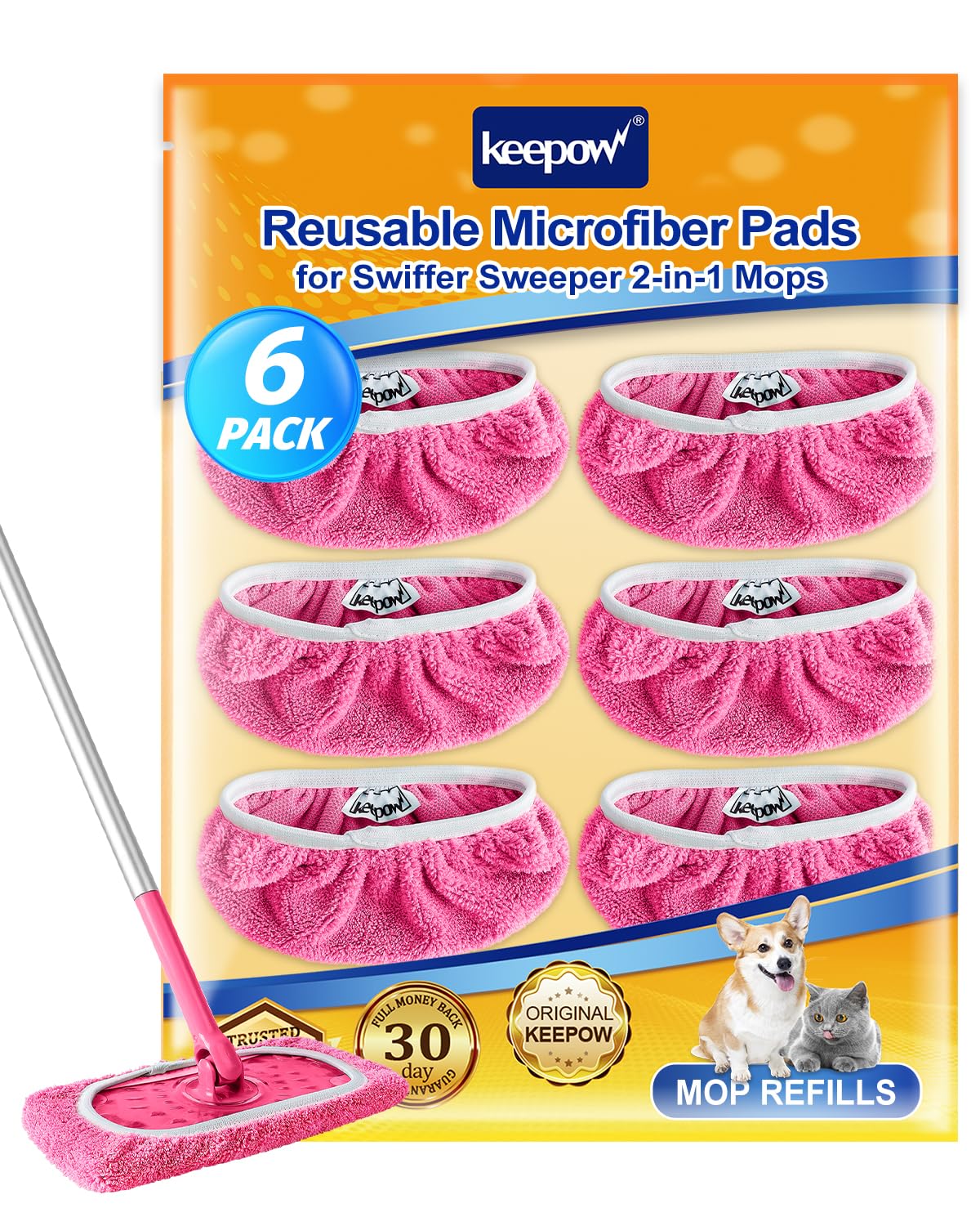 Reusable Microfiber Mop Pads Compatible with Swiffer Sweeper (6 Count)