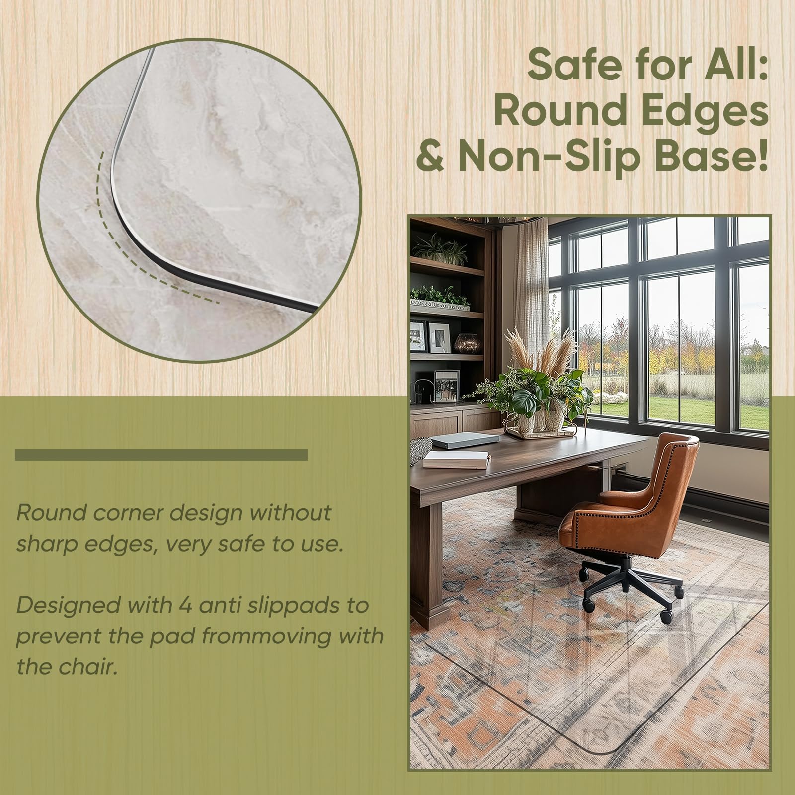 30"x48" Tempered Glass Chair Mat for Carpet & Hardwood Floors