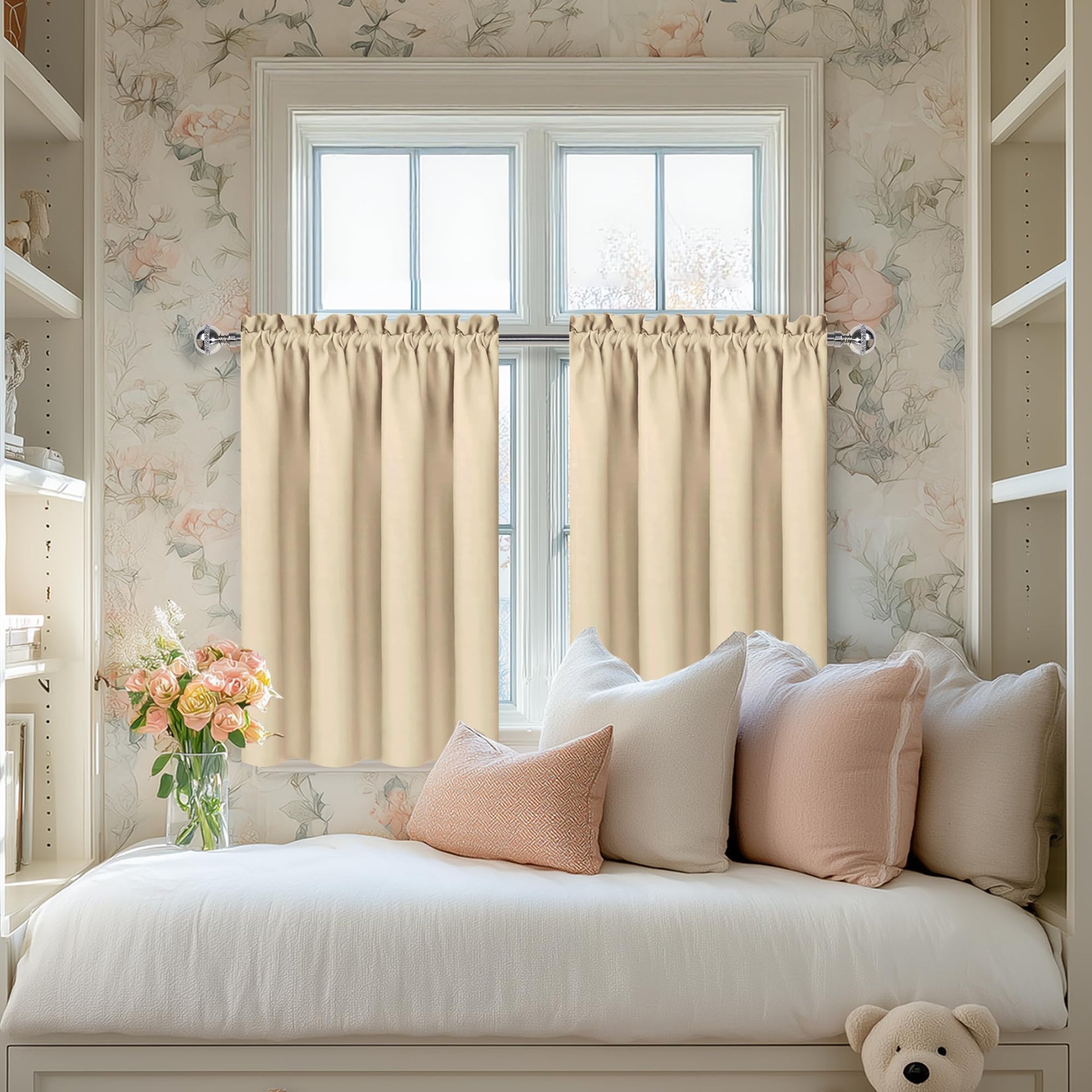 Short Blackout Curtains 52 x 36 Inch Long for Kitchen RV Bunk Beige (2 Count)