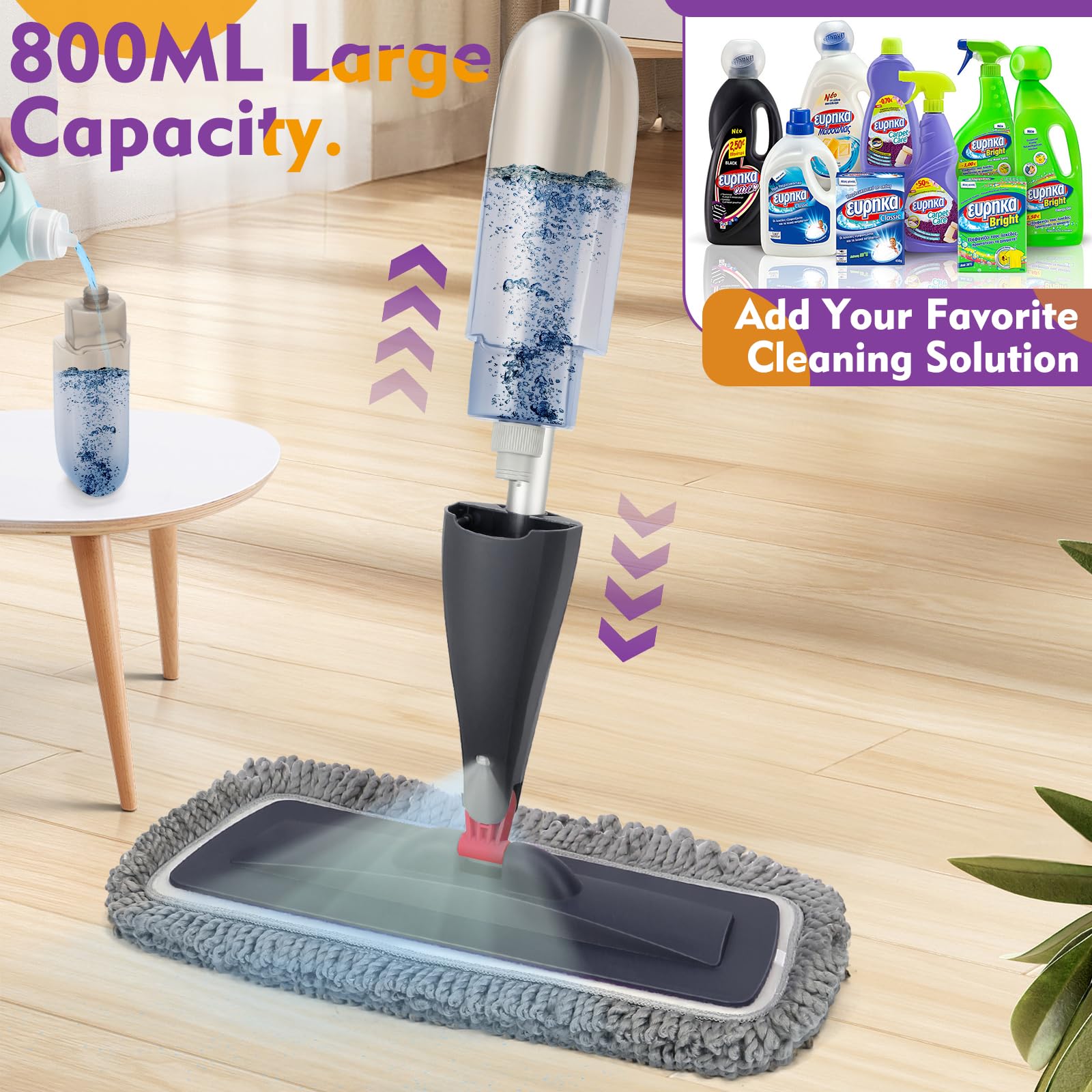 Spray Mop for Hardwood Tile Floor Cleaning with Microfiber Washable Pads