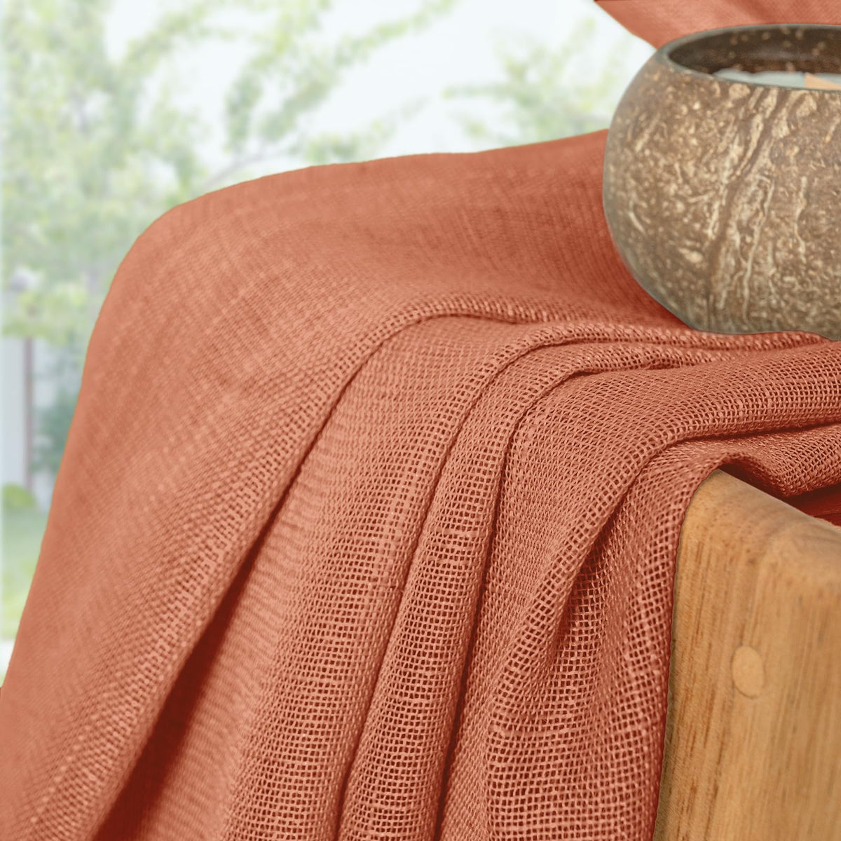 Burnt Orange Linen Semi Sheer Curtains 34 X 40 Inch Long for Kitchen Window (2 Count)