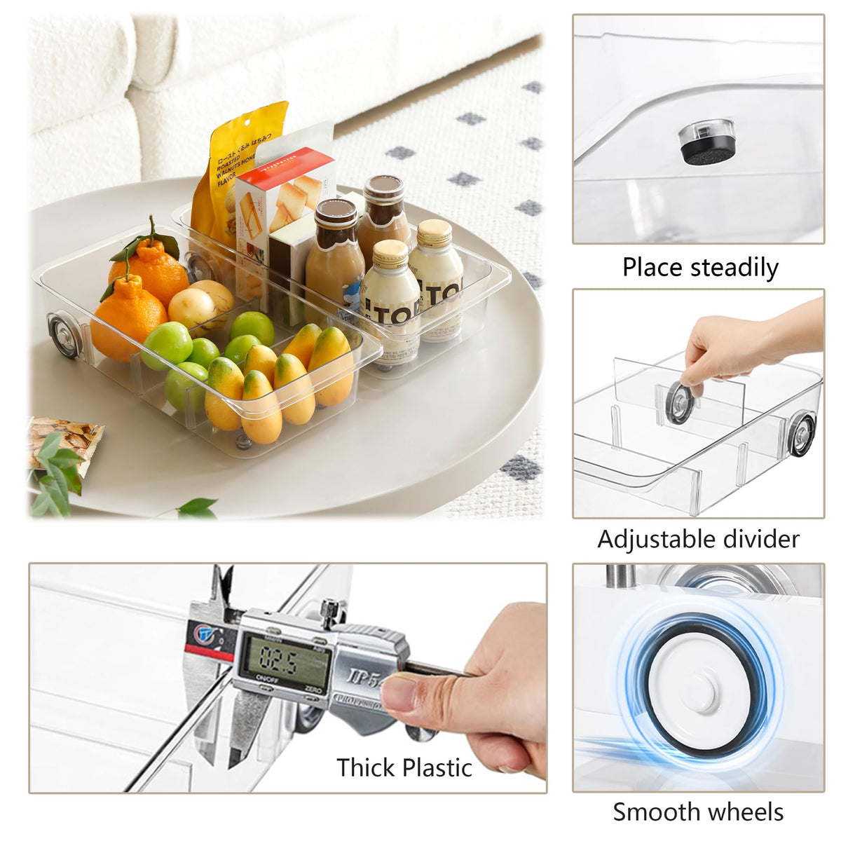 Fridge Organizer and Storage Drawer Rolling Refrigerator Bins (3 Count)