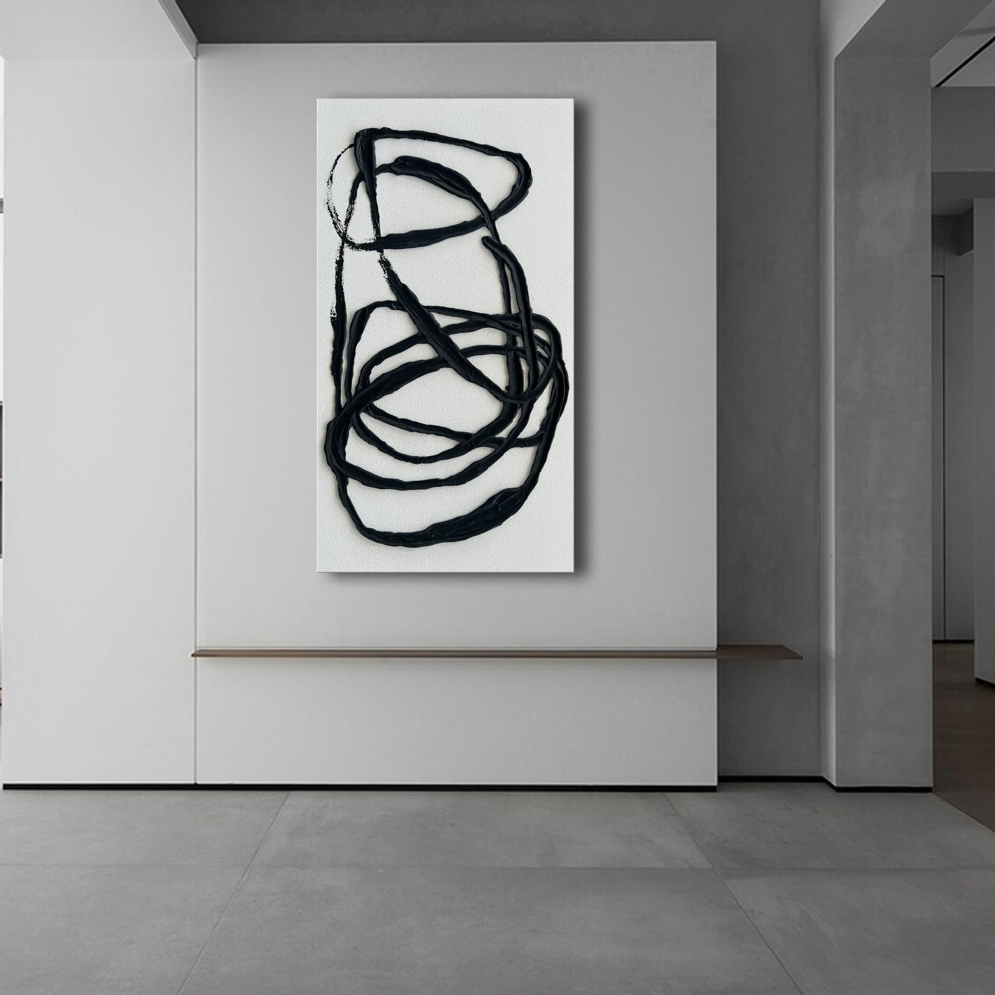 Art Contemporary Minimalist Black and White Art Painting Texture Abstract Oil Painting Home Wall Art 24x48 Inches