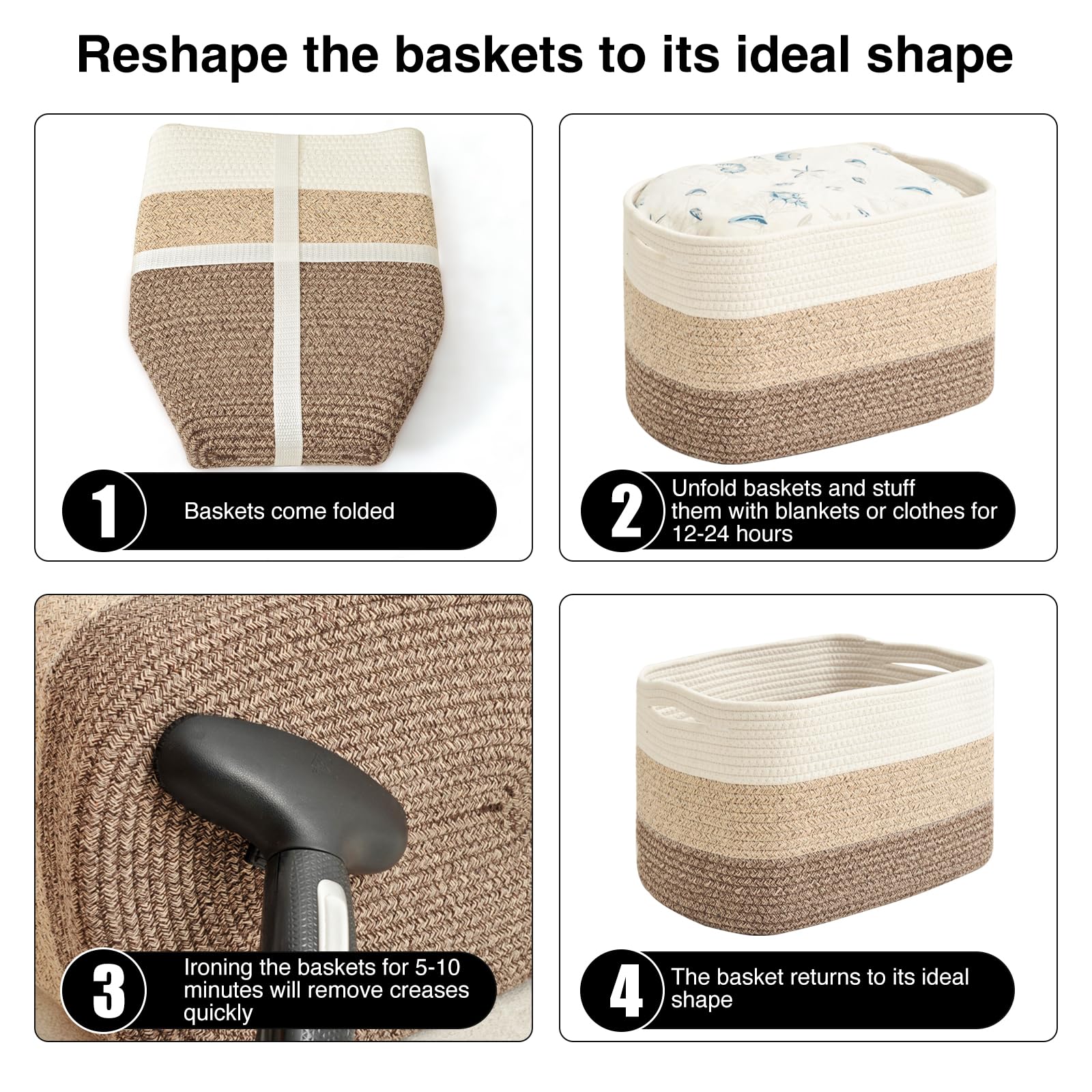 Storage Baskets for Organizing & Shelves (4 Count)
