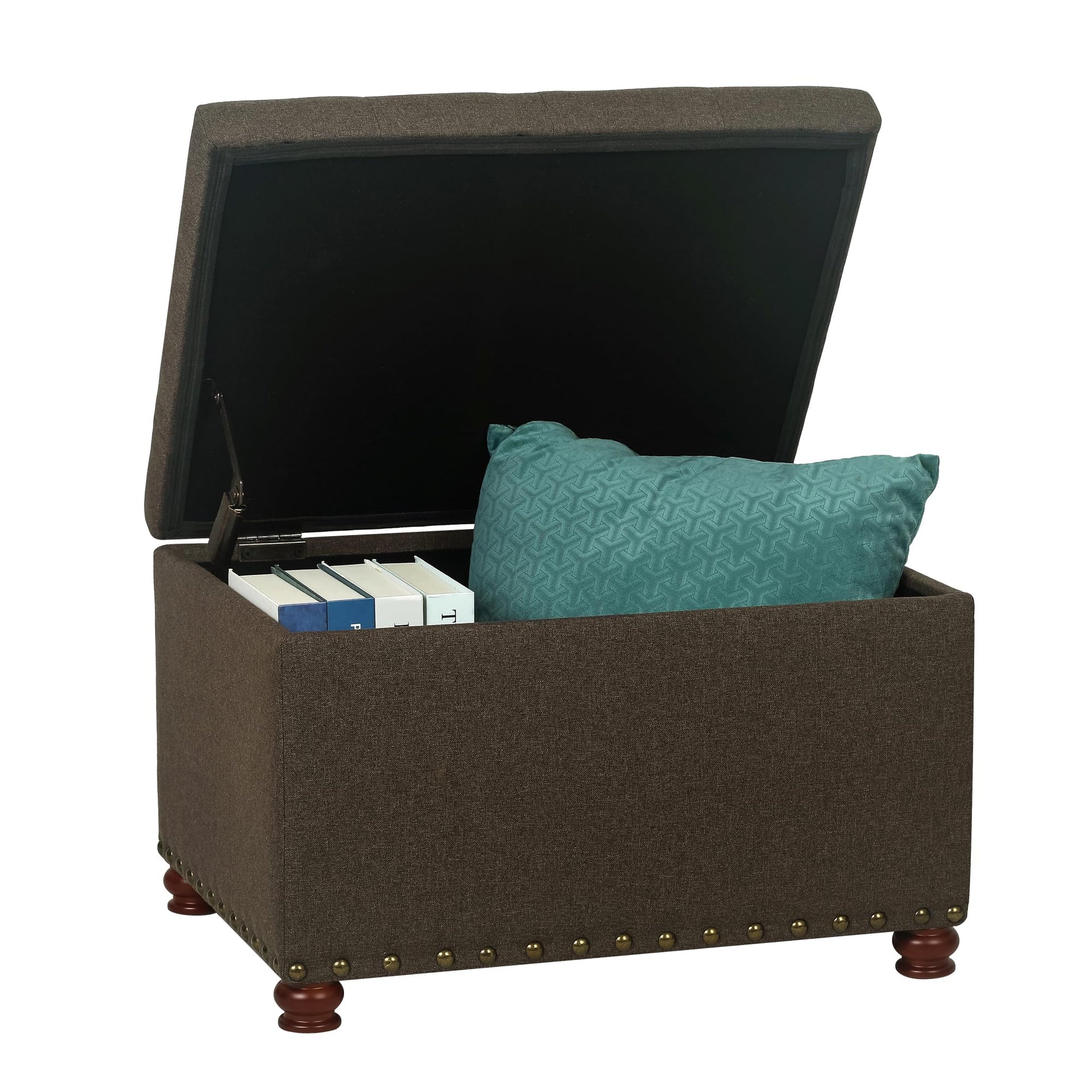 Storage Ottoman Linen Button Tufted Bench with Rivet