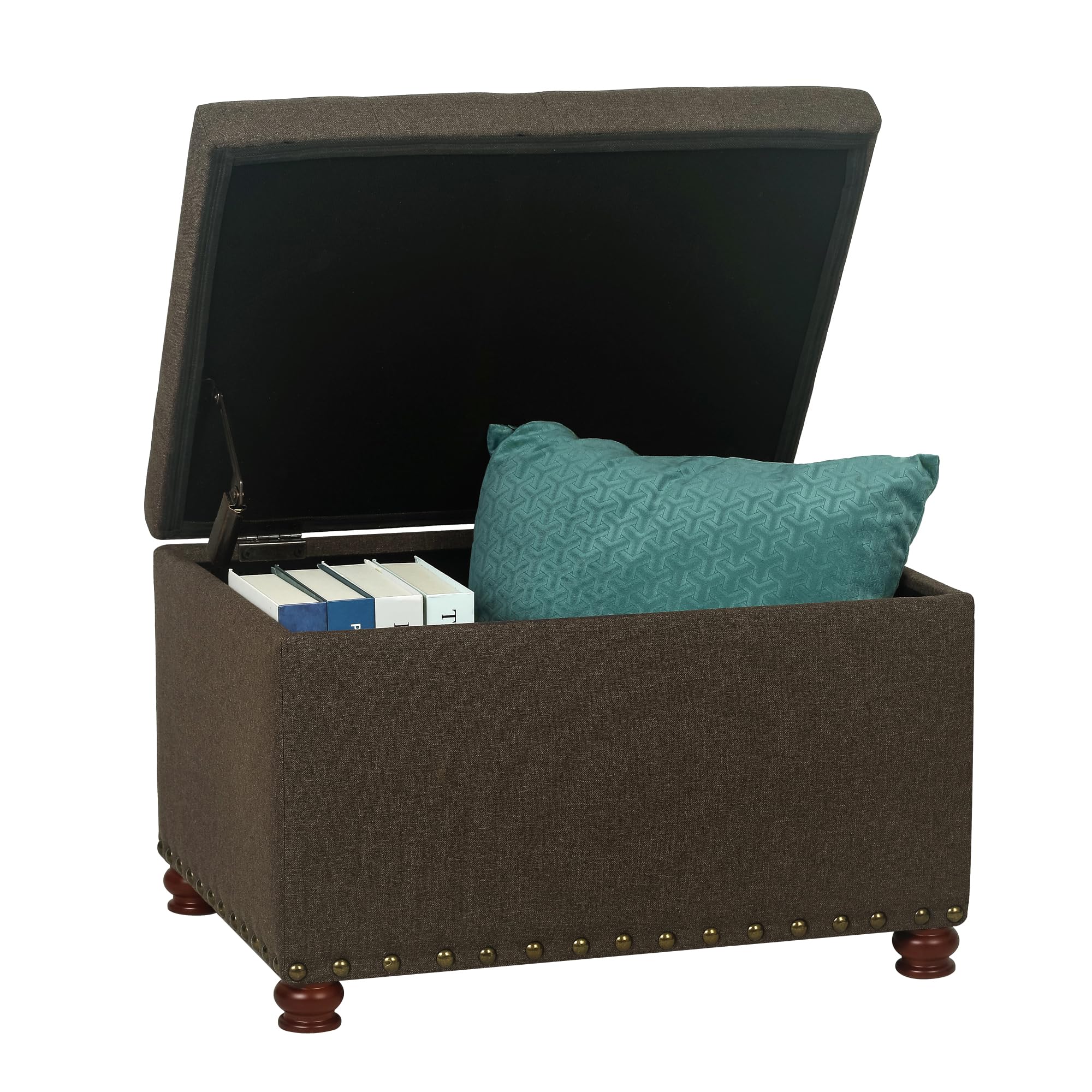 Storage Ottoman Linen Button Tufted Bench with Rivet