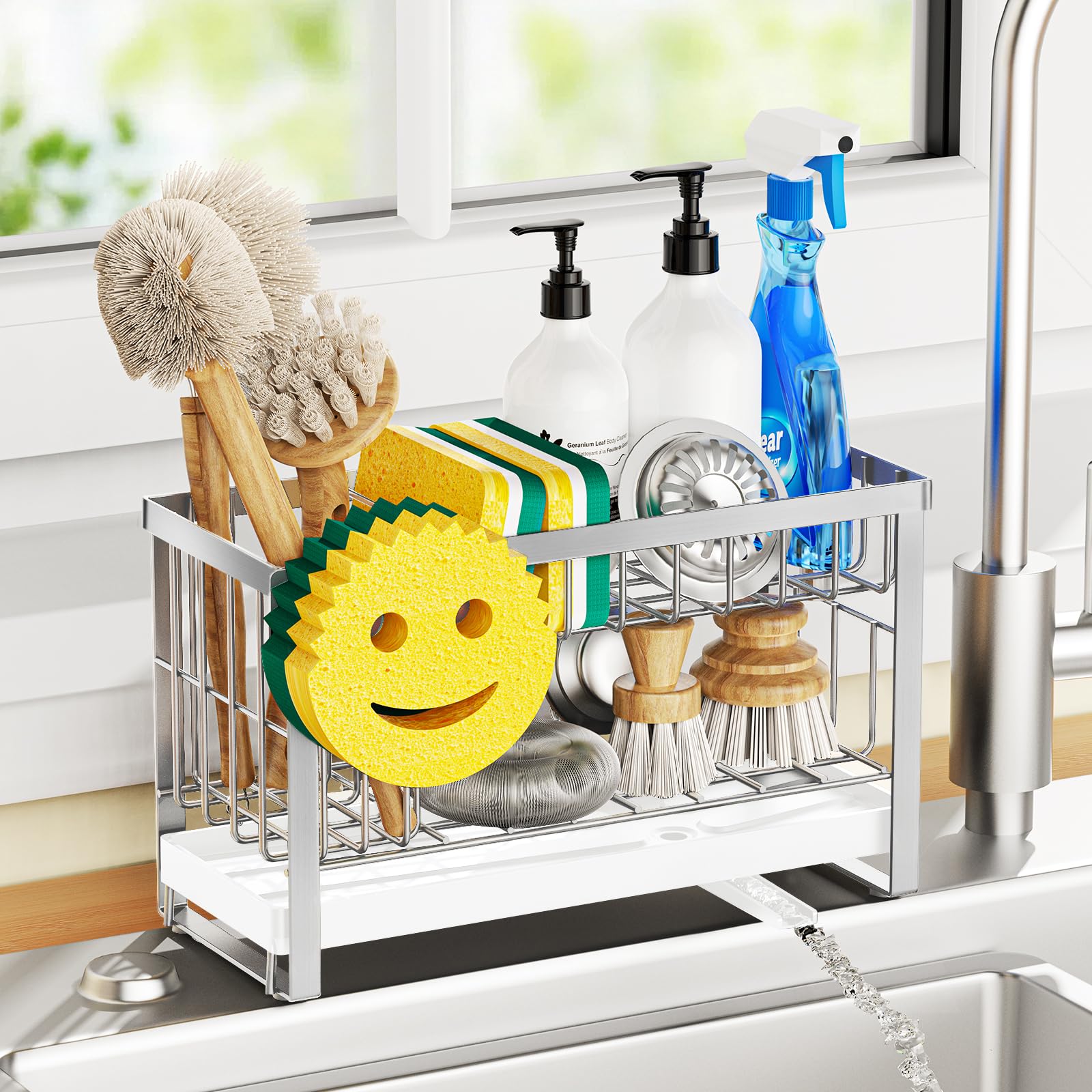 Sponge Holder for Kitchen Sink with Flexible Sink Caddy Smiley Face