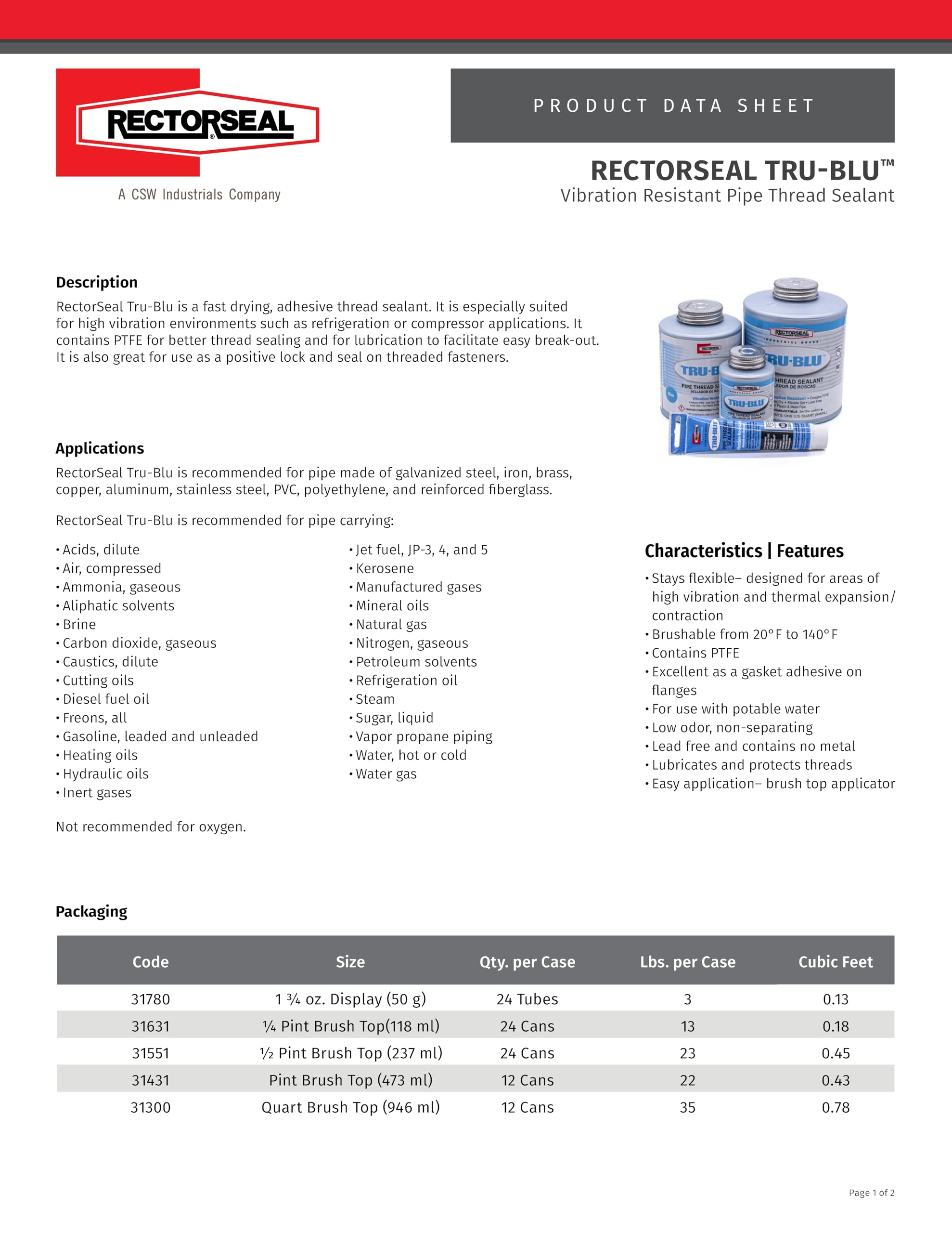 Tru Blu 31631 Pipe Thread Sealant