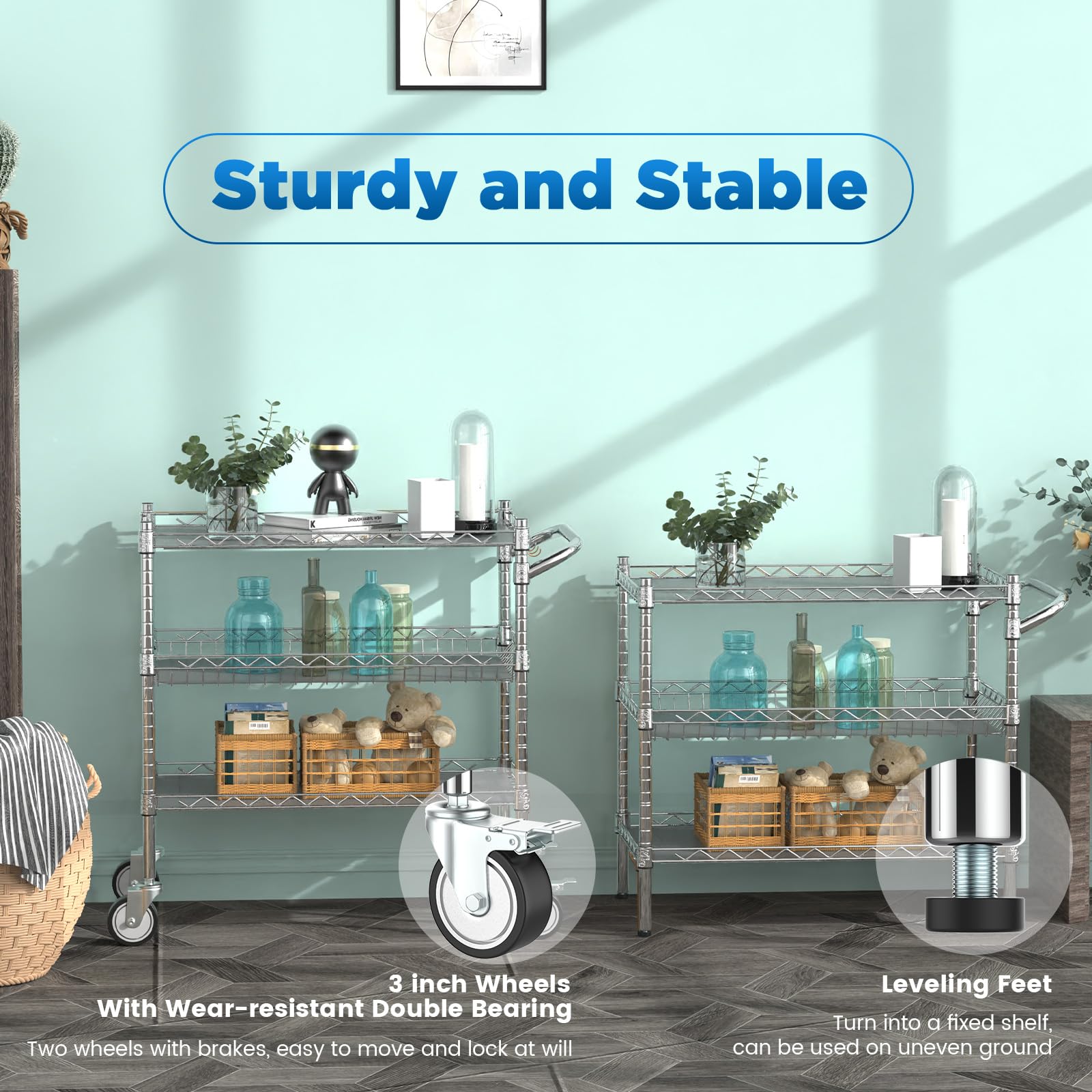 3 Tier Rolling Carts with Wheels