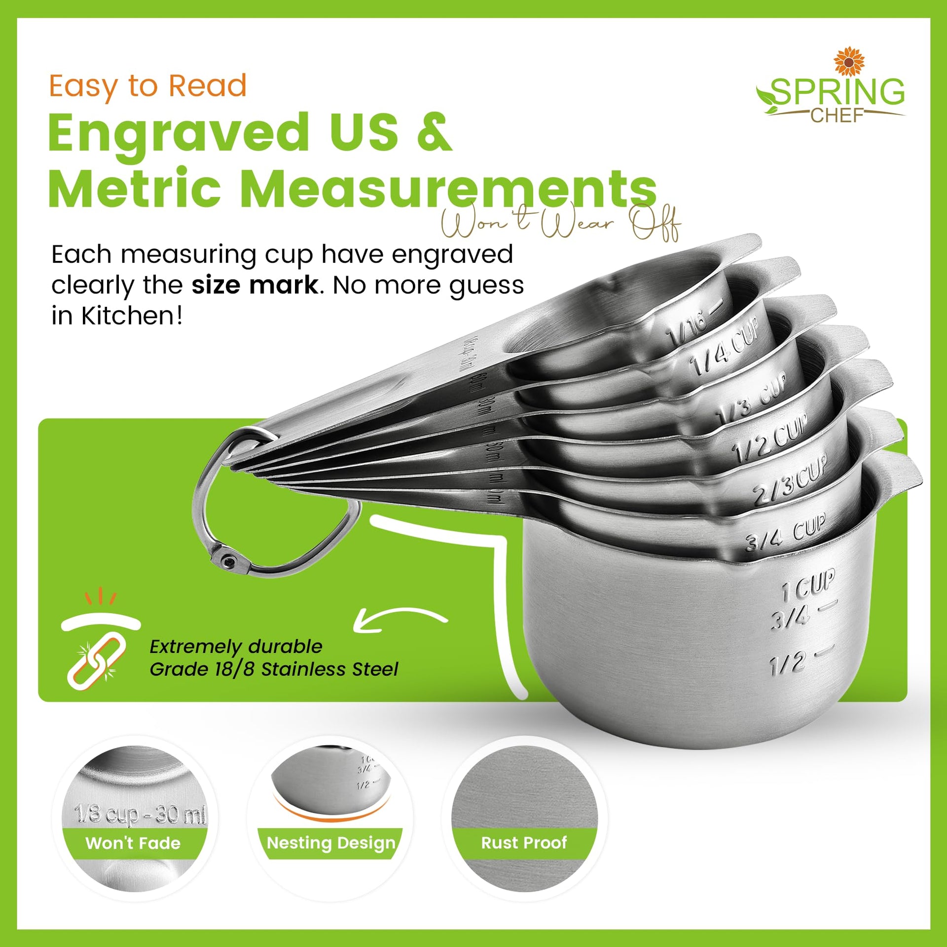 Stainless Steel Measuring Cups Set of 7 with Pour Spout
