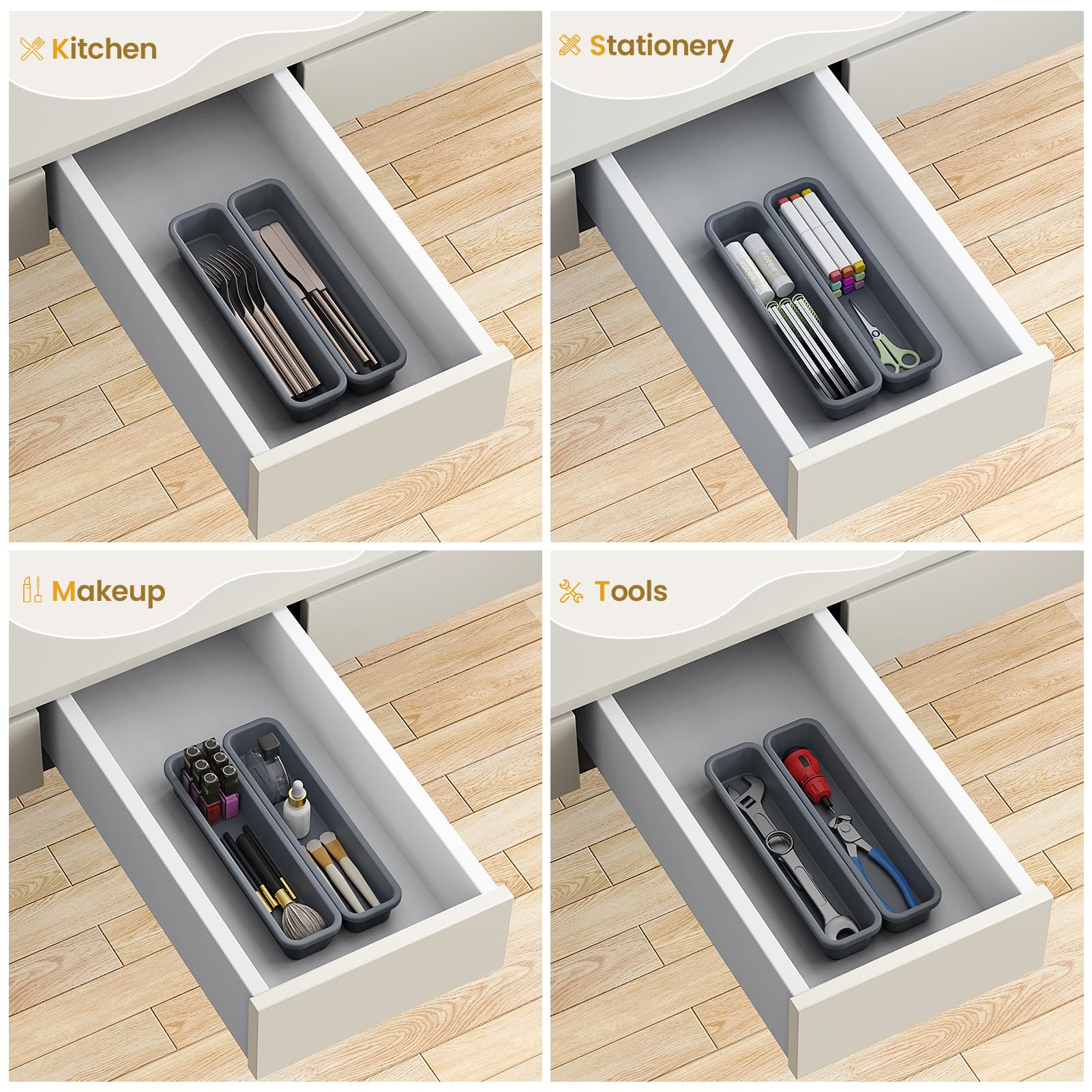 2 Pack Silicone Silverware Drawer Organizer (2 Count)