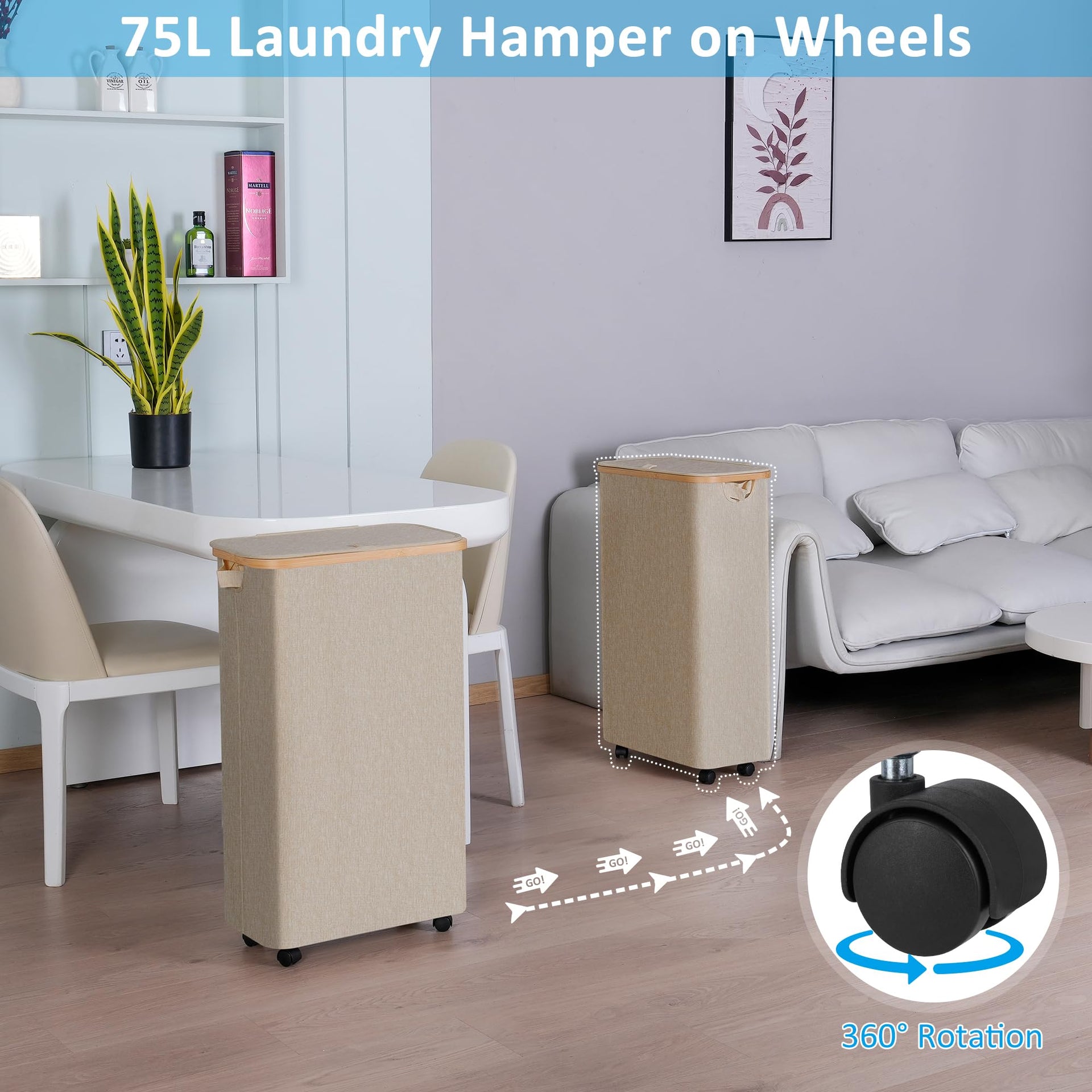 Slim Laundry Hamper with Wheels