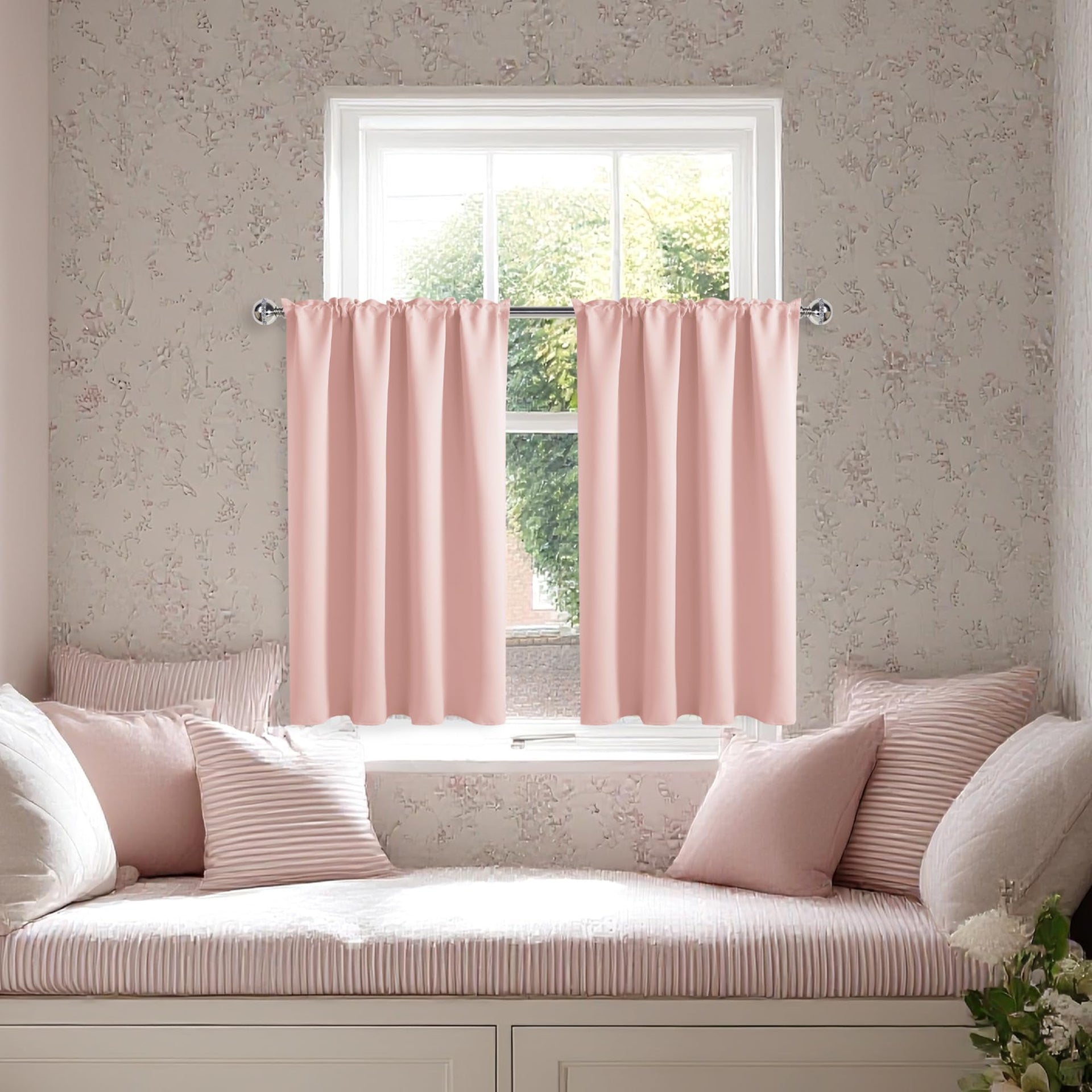 Short Blackout Curtains 52 x 36 Inch for Kitchen RV Bunk Blush Pink (2 Count)