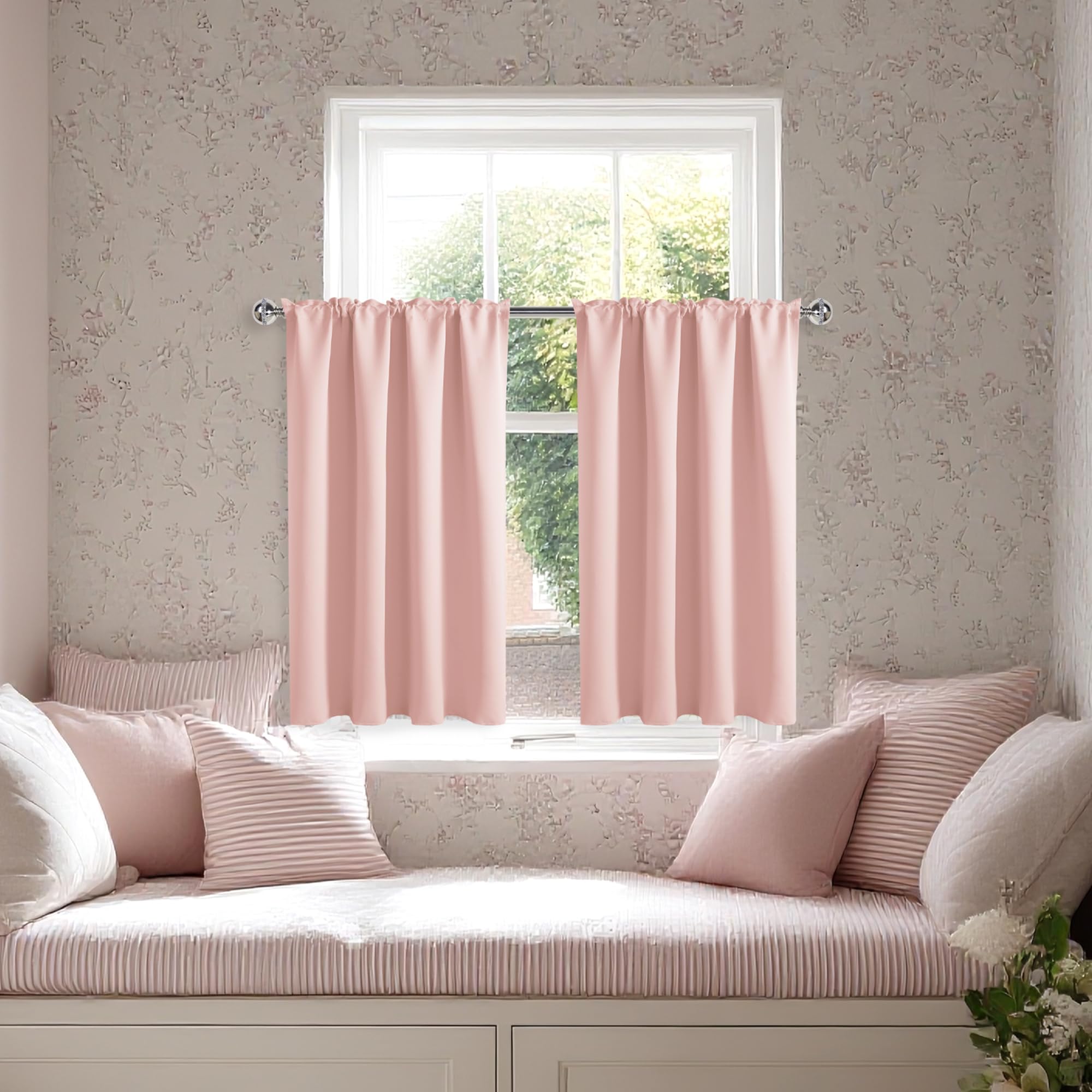 Short Blackout Curtains 52 x 36 Inch for Kitchen RV Bunk Blush Pink (2 Count)