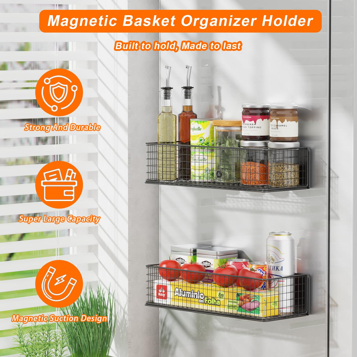 2Pack Magnetic Basket Organizer Holder for Fridge (2 Count)