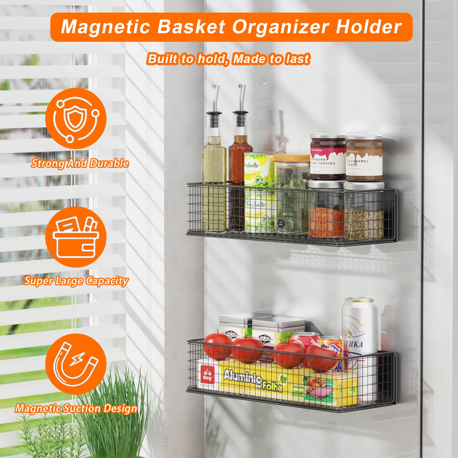 2Pack Magnetic Basket Organizer Holder for Fridge (2 Count)