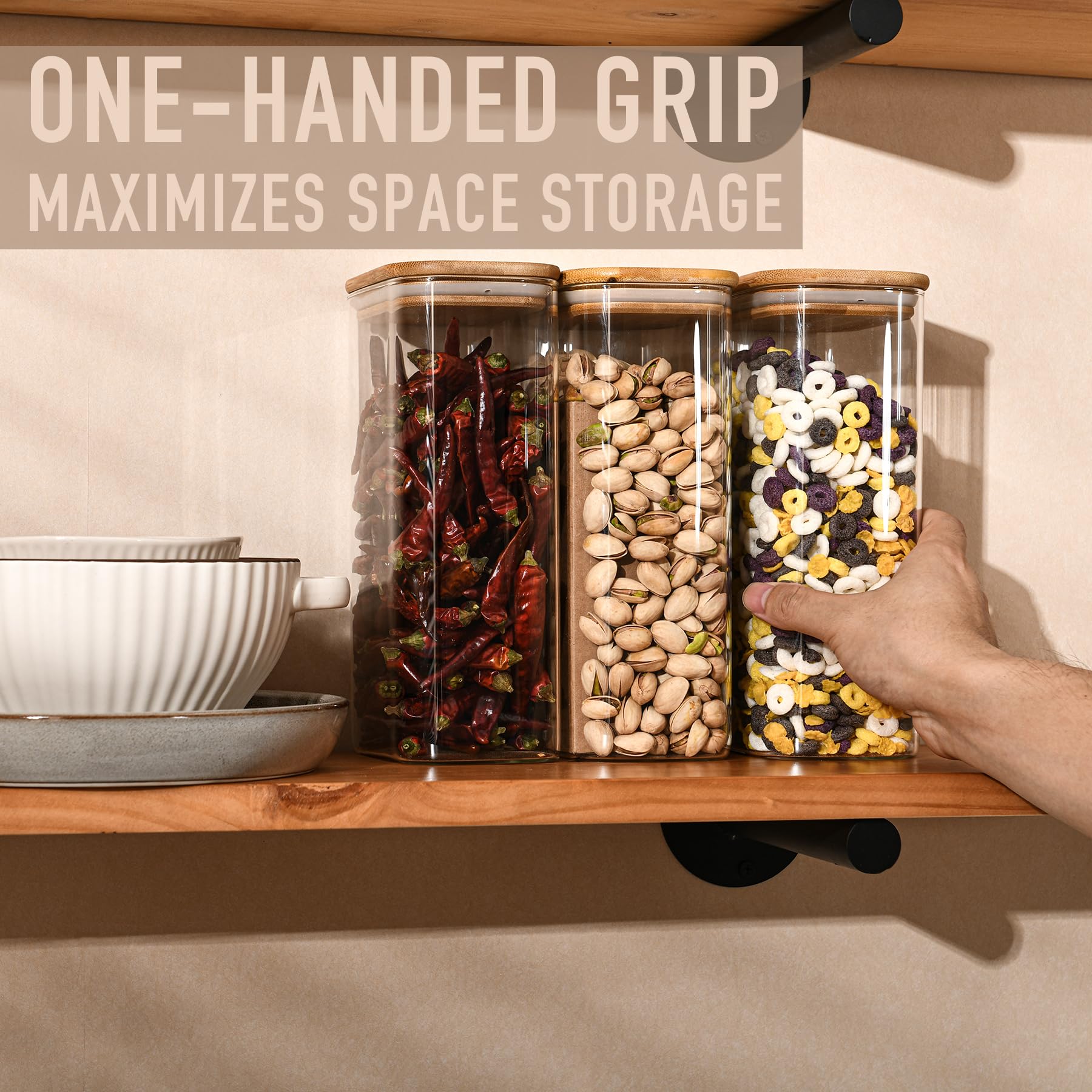 56oz Rectangle Airtight Glass Storage Containers with Bamboo Lids (3 Count)