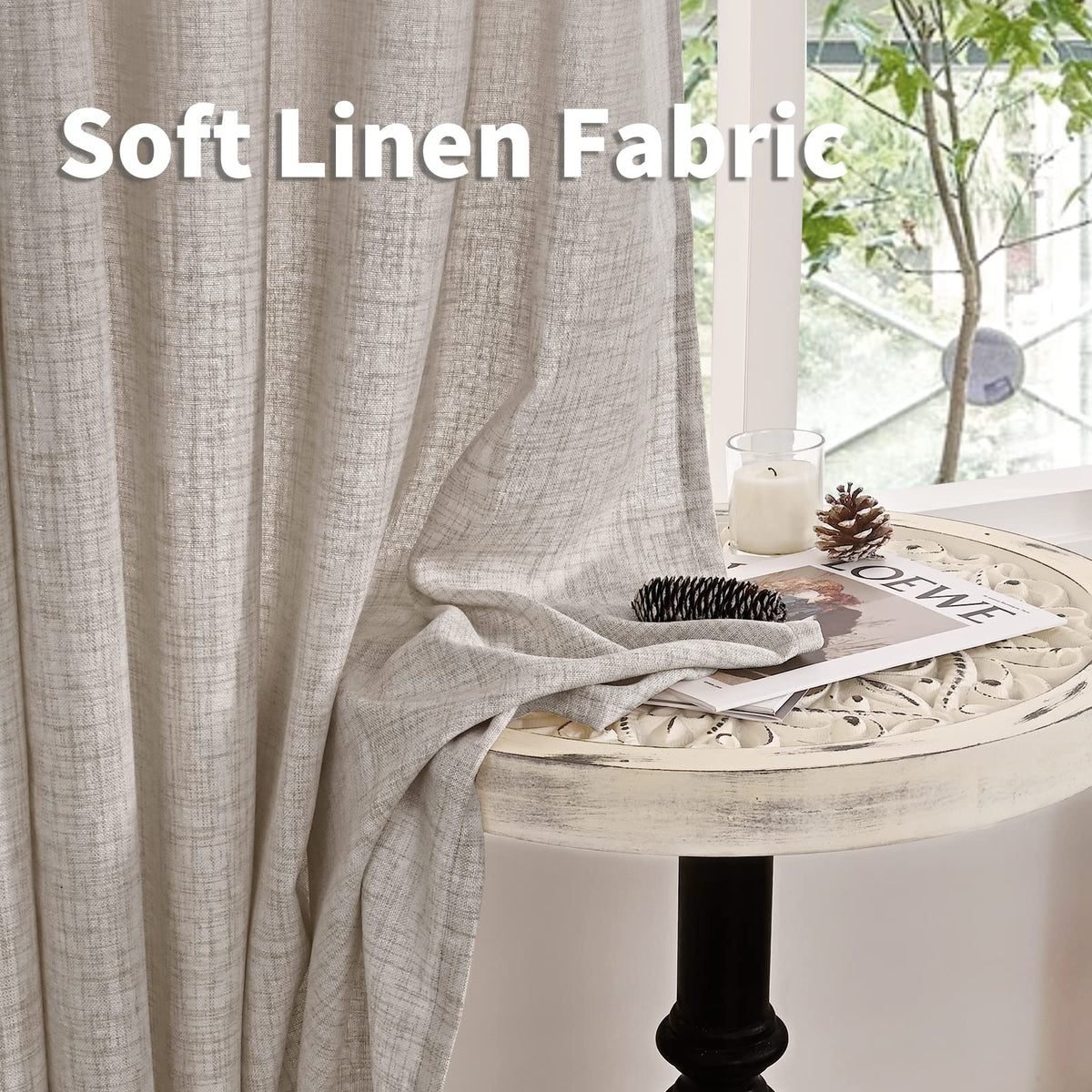 60 Inch Wide Natural Linen Curtains 84 Inch Length 2 Panels (2 Count)