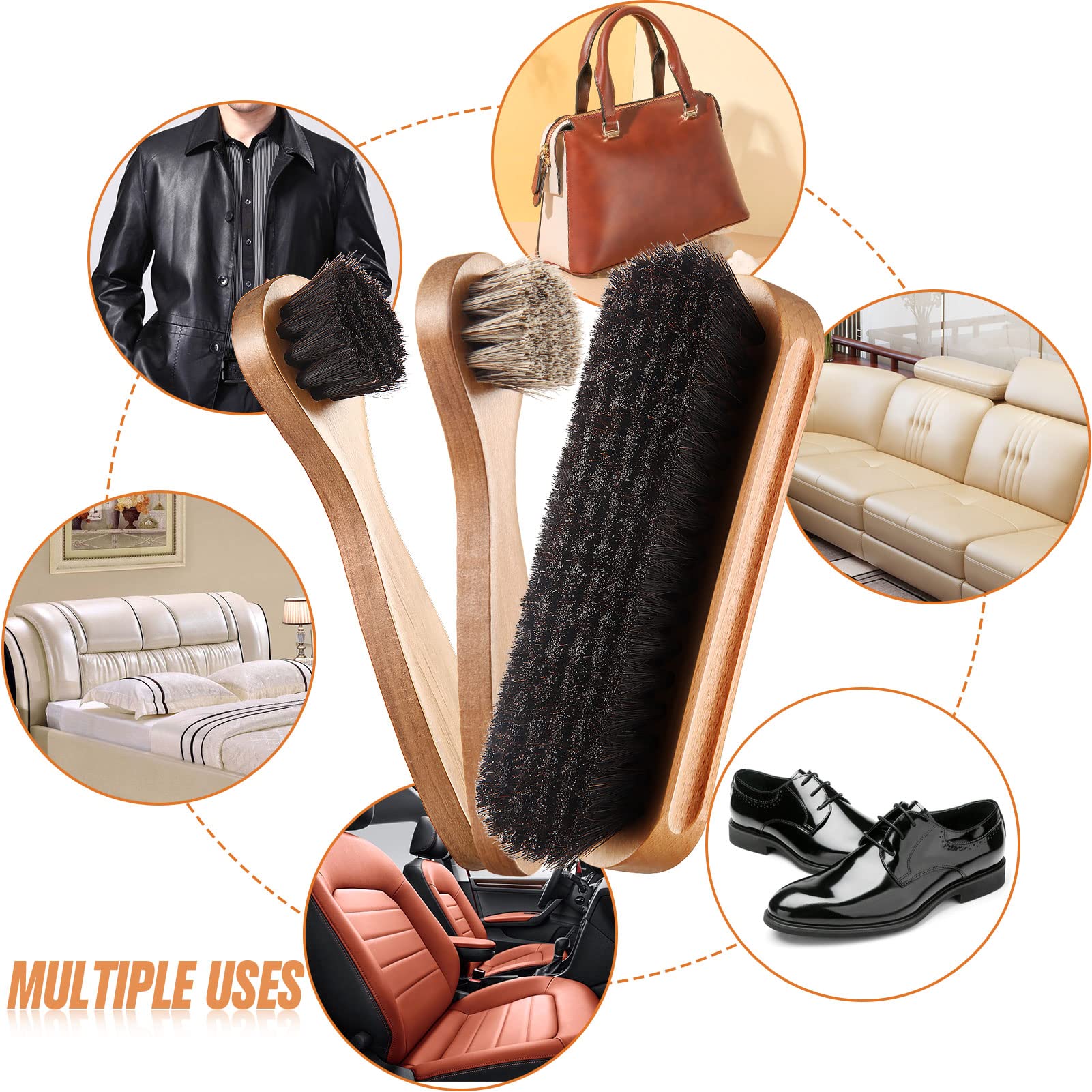 4 Pcs Horsehair Shine Shoes Brush Kit Polish Dauber Applicators Cleaning Leather Shoes Boots Care Brushes Suede Cleaner Brush with Microfiber Shoe Cloth (3 Count)
