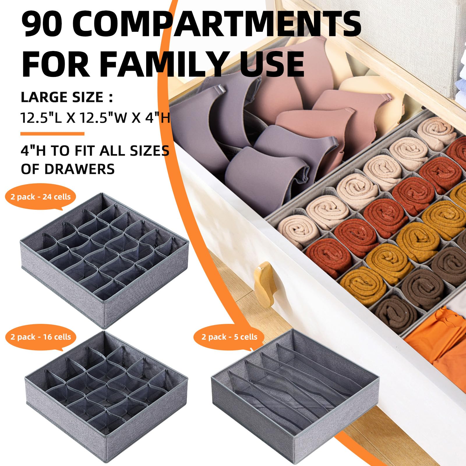 6 Pack Large Drawer Organizer for Sock Underwear (6 Count)