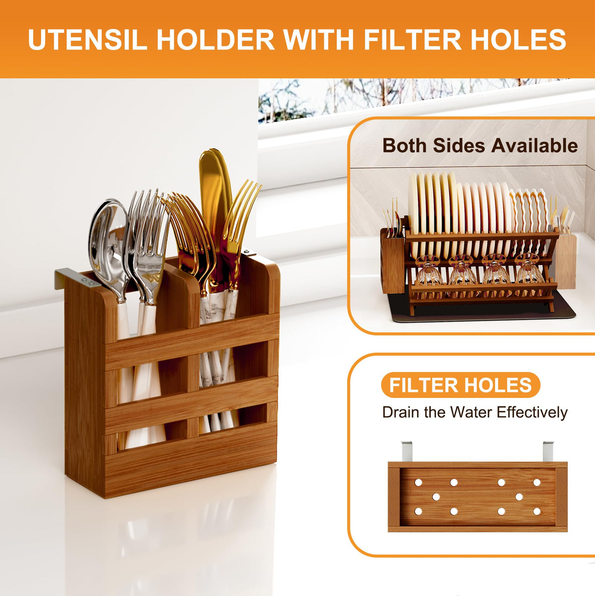 Teak Dish Drying Rack with Utensil Holder