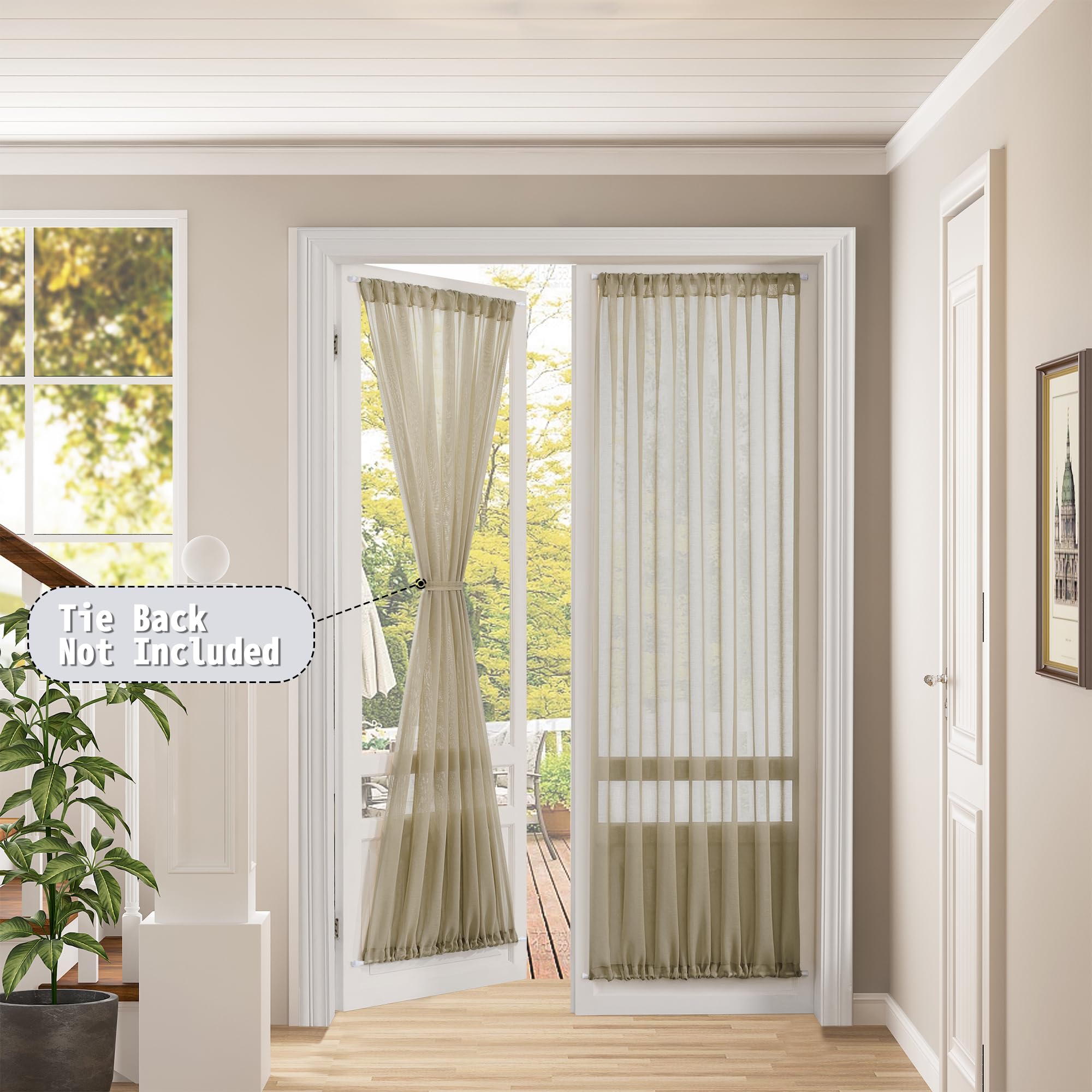 Sheer Door Curtain Closet Linen Textured Curtain Sheers Doorway Light Filtering Voile French Door Rod Pocket Curtains Patio Glass Doors