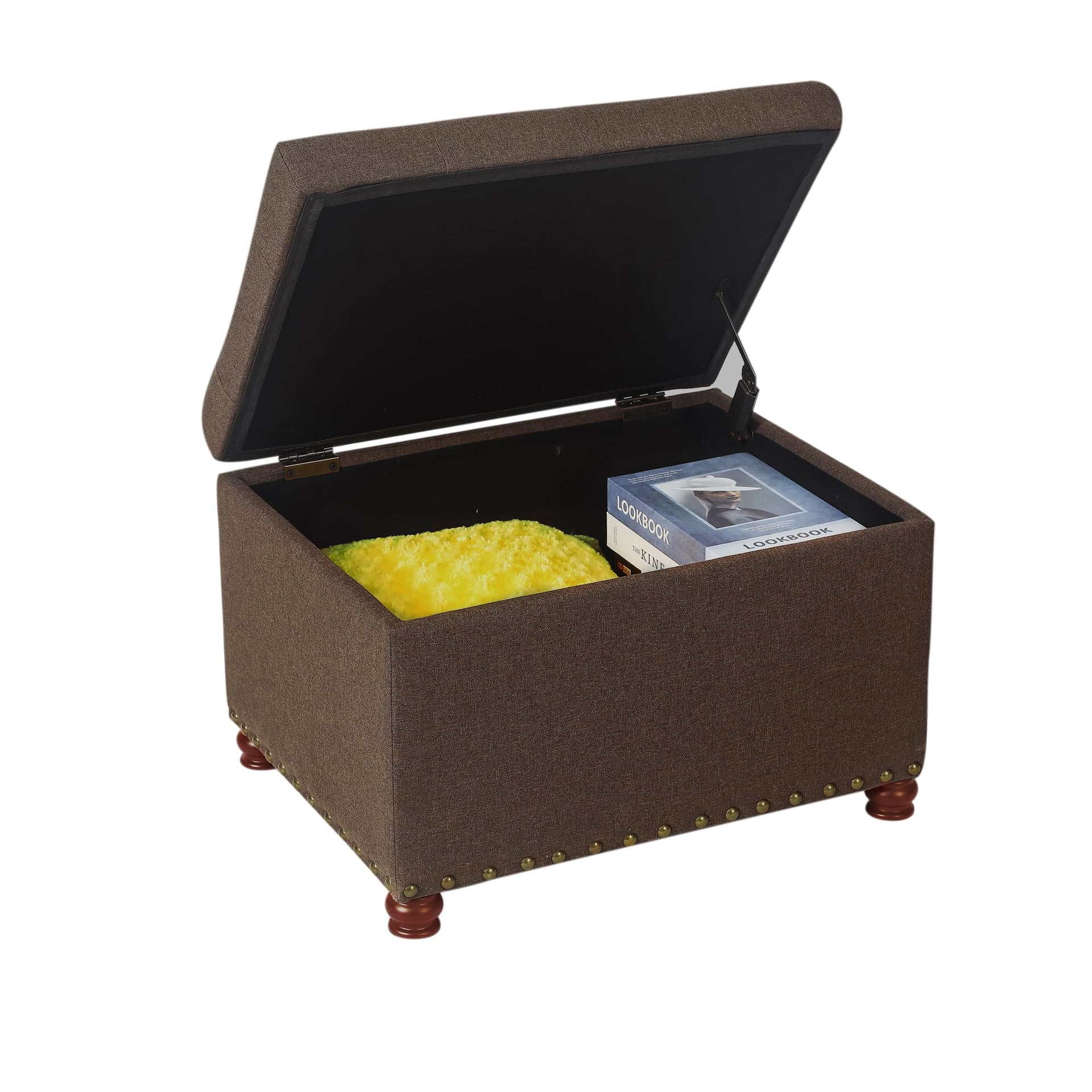 Storage Ottoman Linen Tufted Bench