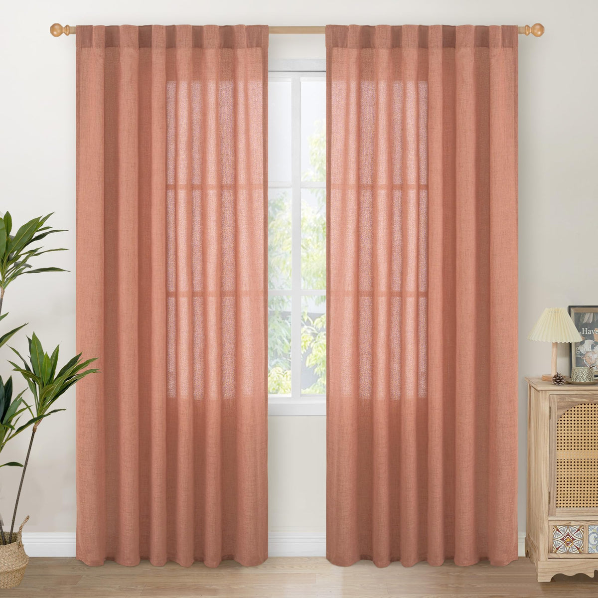 Terracotta Linen Curtains 84 Inch Length (2 Count)