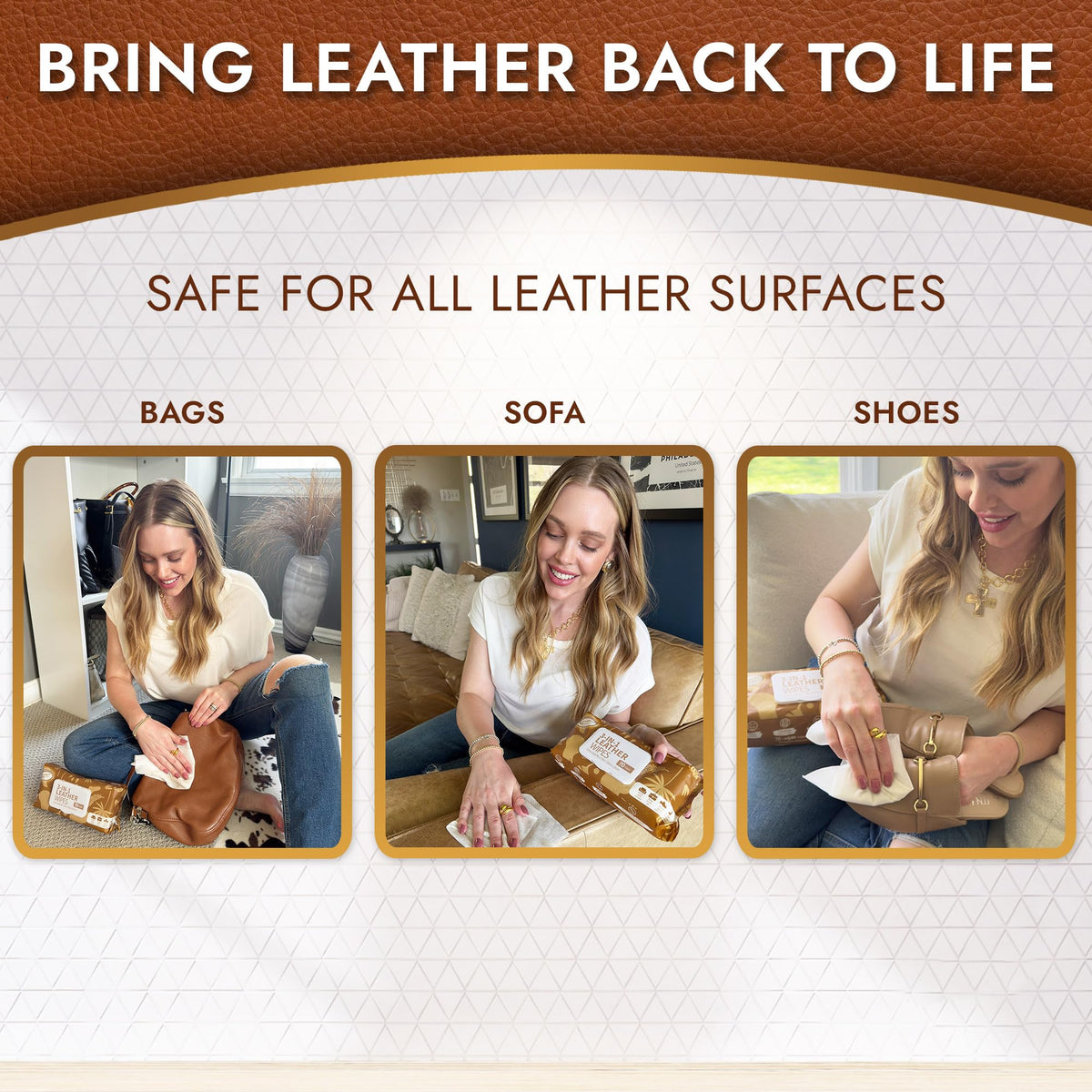 3in1 Leather Cleaner Wipes 70 Count