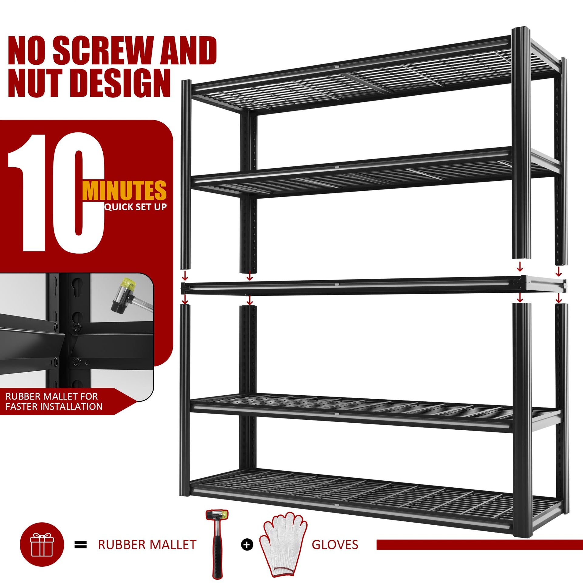 5 Tier Garage Shelving Heavy Duty 3030LBS 48" W x 72" H x 24" D