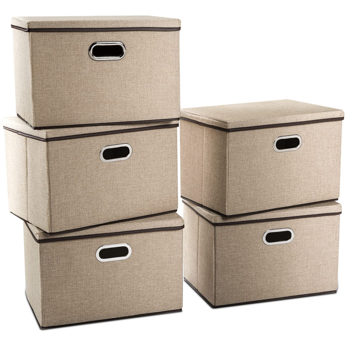 Large Collapsible Storage Baskets with Lids [5 (5 Count)