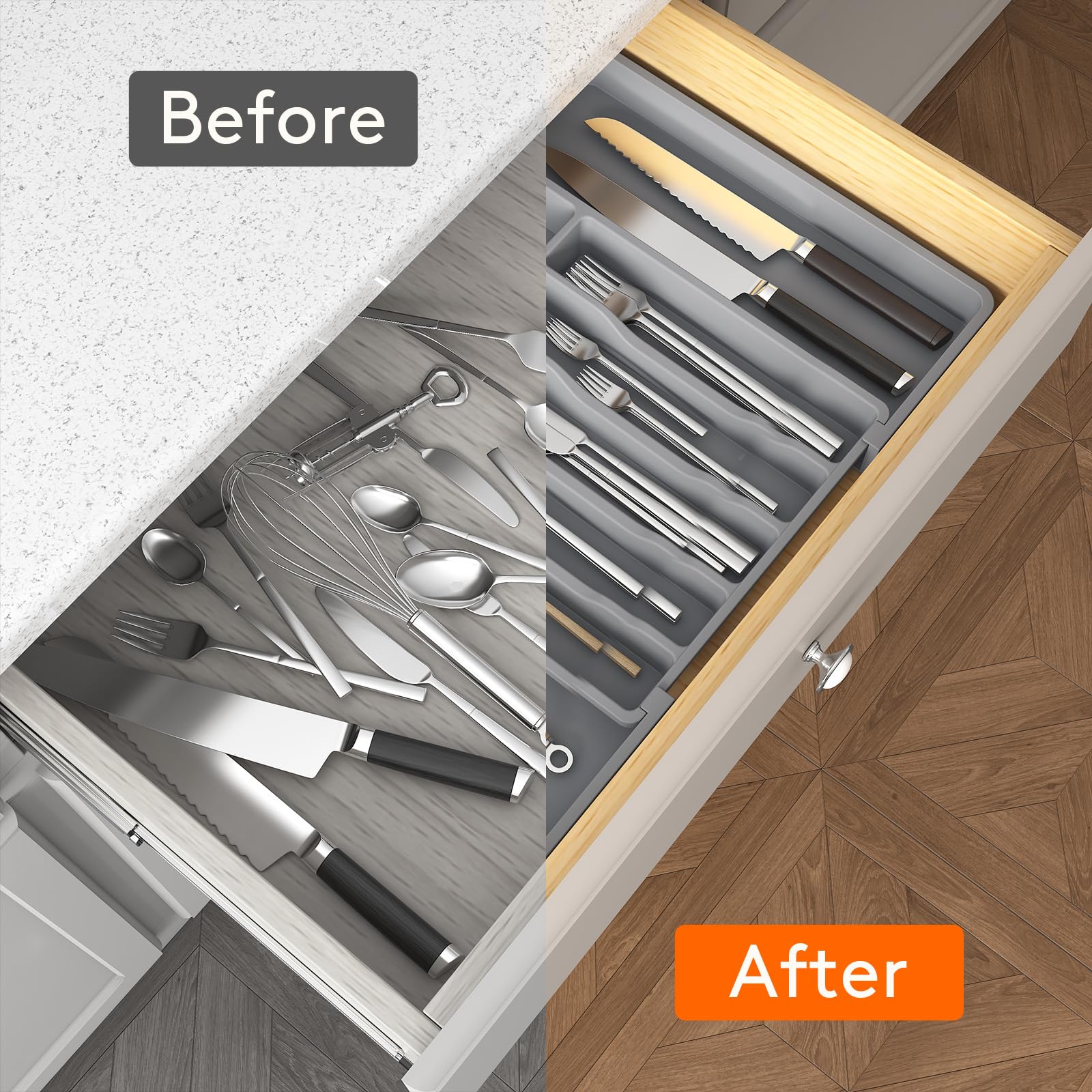 Extra Large Silverware Drawer Organizer