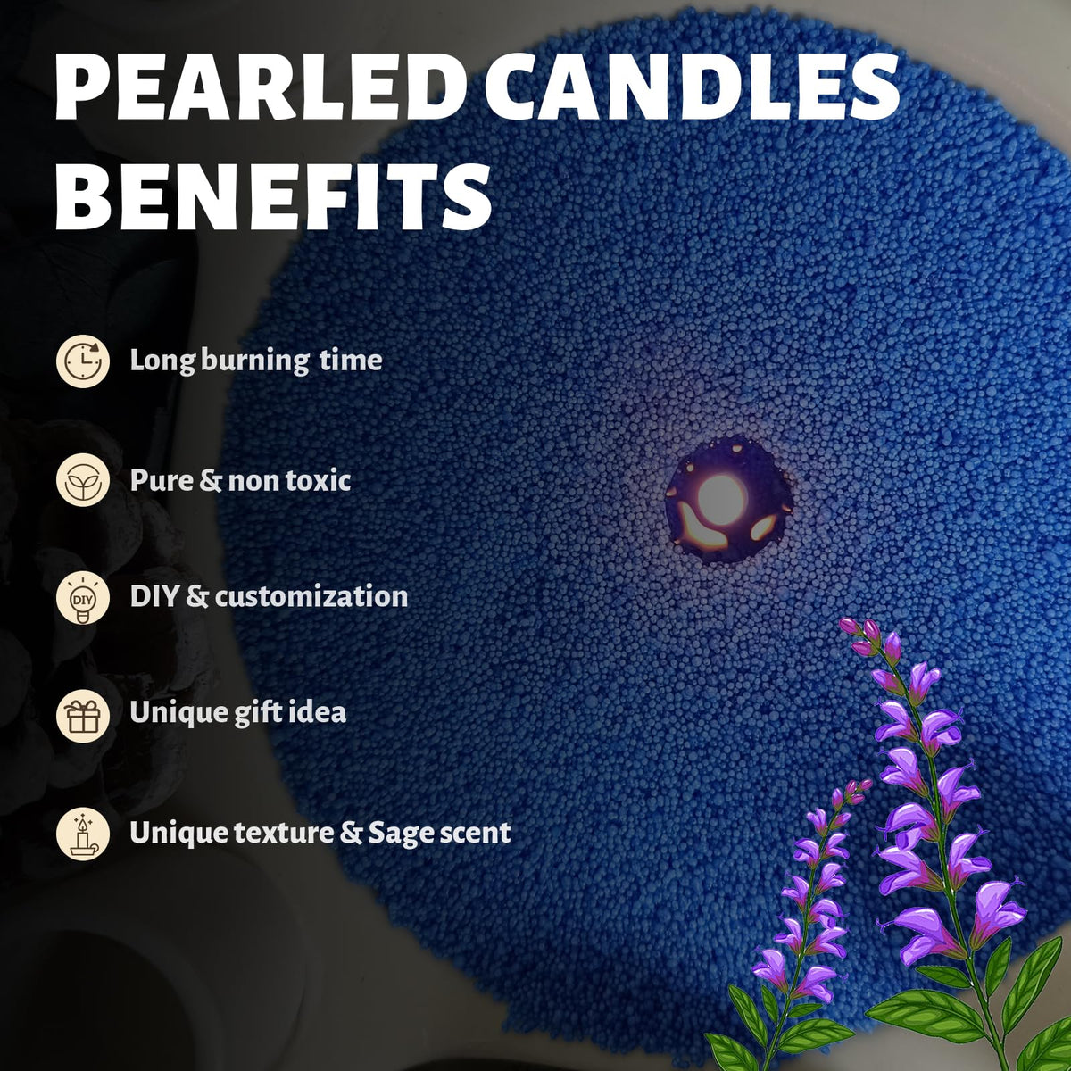 Salvia Scented Blue Pearled Candle 18oz Luxury Sand Candle Granulated Wax (18 Ounce)